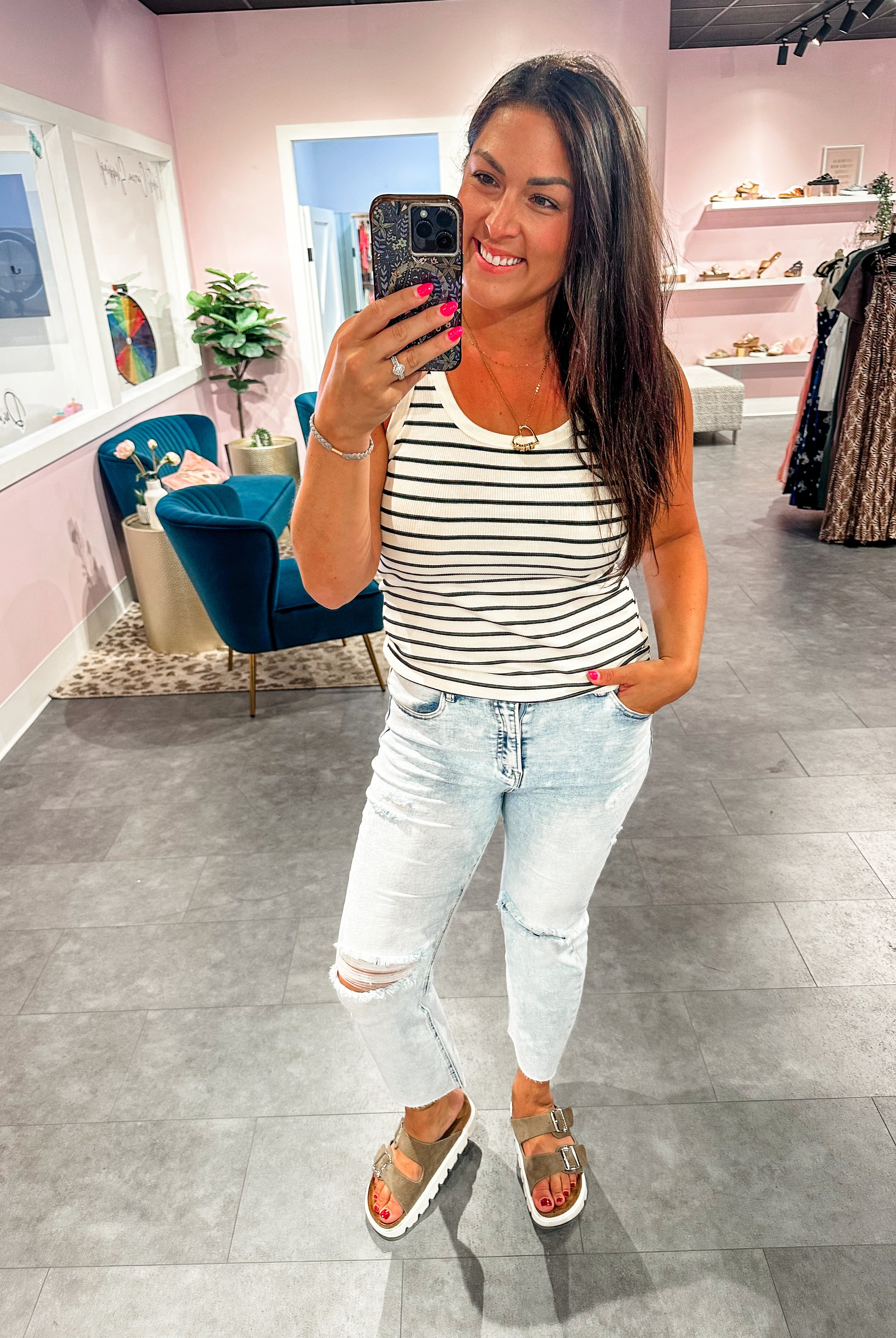 Coastal Lines Tank (S-3XL)-120 Sleeveless-White Birch-Hello Friends Boutique-Woman's Fashion Boutique Located in Traverse City, MI