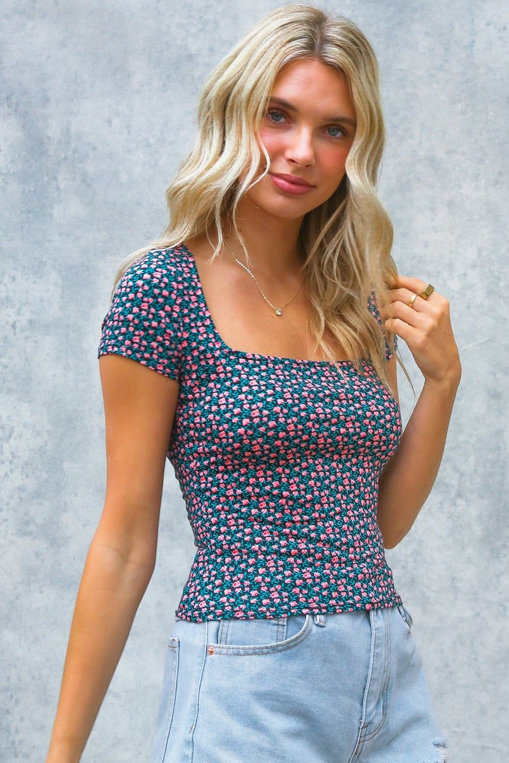 Sunset Bloom Knit Top (S-L)-100 Short Sleeve-KORI-Hello Friends Boutique-Woman's Fashion Boutique Located in Traverse City, MI