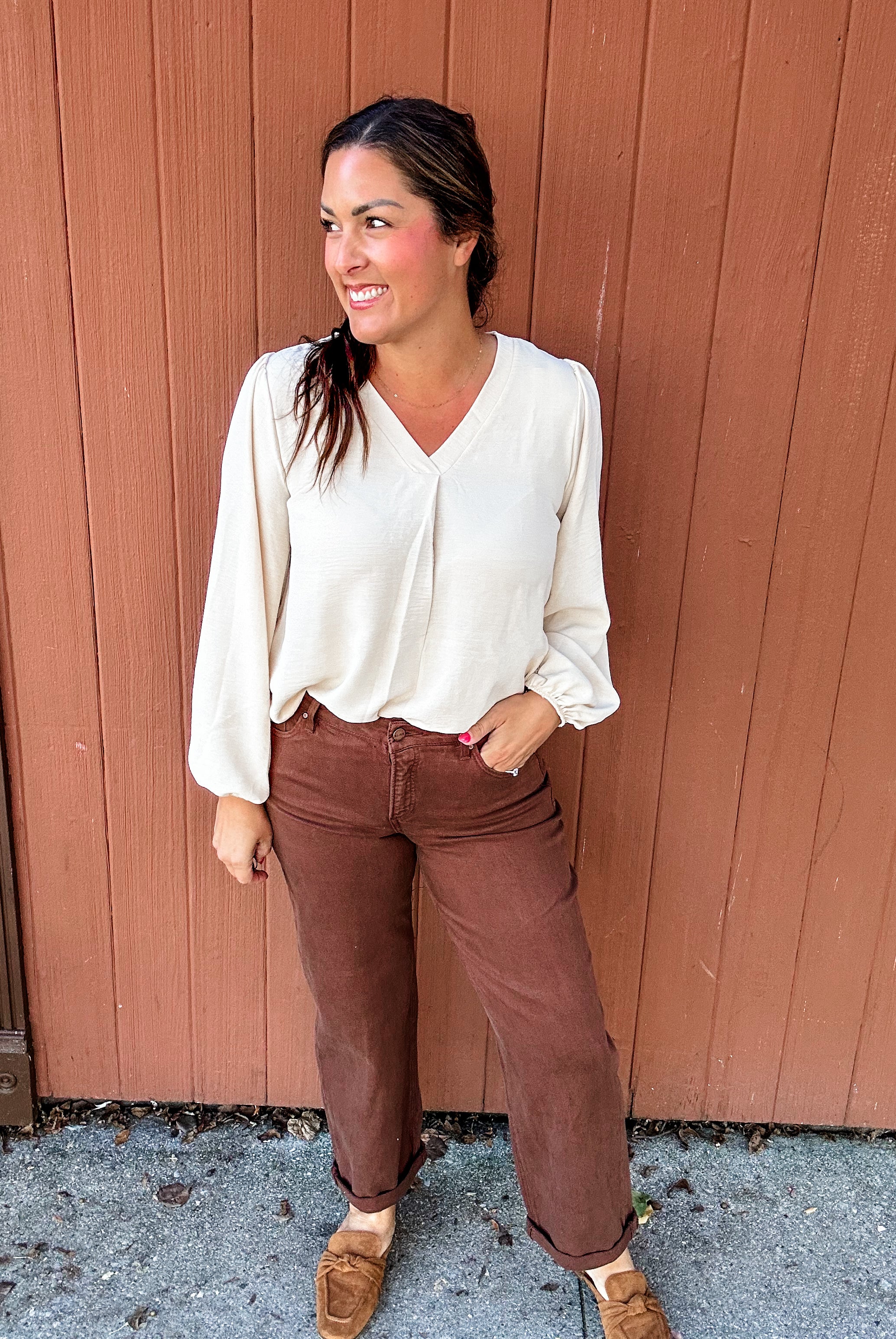 Sophie Textured V-Neck Blouse (S-3XL)-110 Long Sleeve-Sew In Love-Hello Friends Boutique-Woman's Fashion Boutique Located in Traverse City, MI