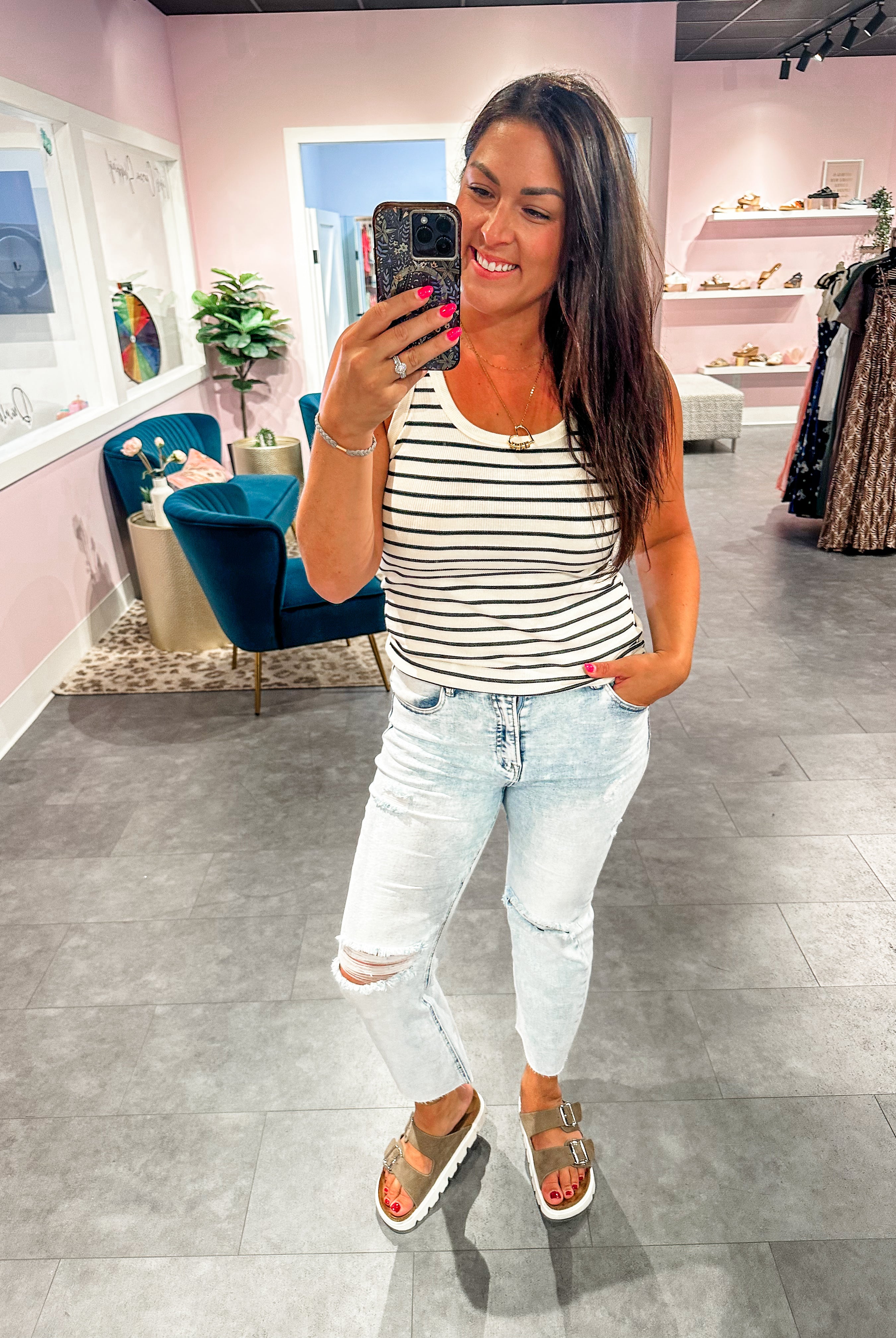 Coastal Lines Tank (S-3XL)-120 Sleeveless-White Birch-Hello Friends Boutique-Woman's Fashion Boutique Located in Traverse City, MI
