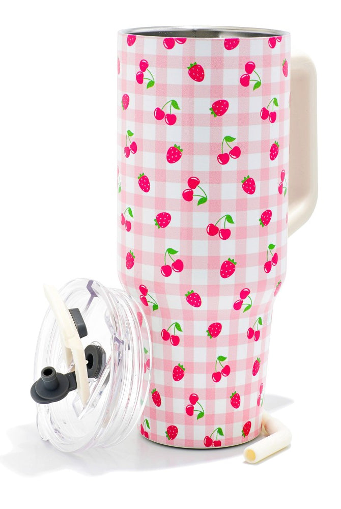 Cherries & Strawberries Plaid 40oz Tumbler-Tumbler-Judson-Hello Friends Boutique-Woman's Fashion Boutique Located in Traverse City, MI
