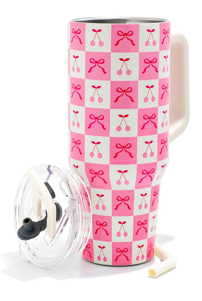 Checker Bow Cherries 40oz Tumbler-300 Treats/Gift-Judson-Hello Friends Boutique-Woman's Fashion Boutique Located in Traverse City, MI