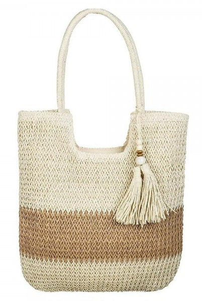 Two Tone Woven Straw Tote Bag-260 Bags-Judson-Hello Friends Boutique-Woman's Fashion Boutique Located in Traverse City, MI