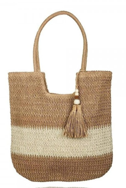 Two Tone Woven Straw Tote Bag-260 Bags-Judson-Hello Friends Boutique-Woman's Fashion Boutique Located in Traverse City, MI