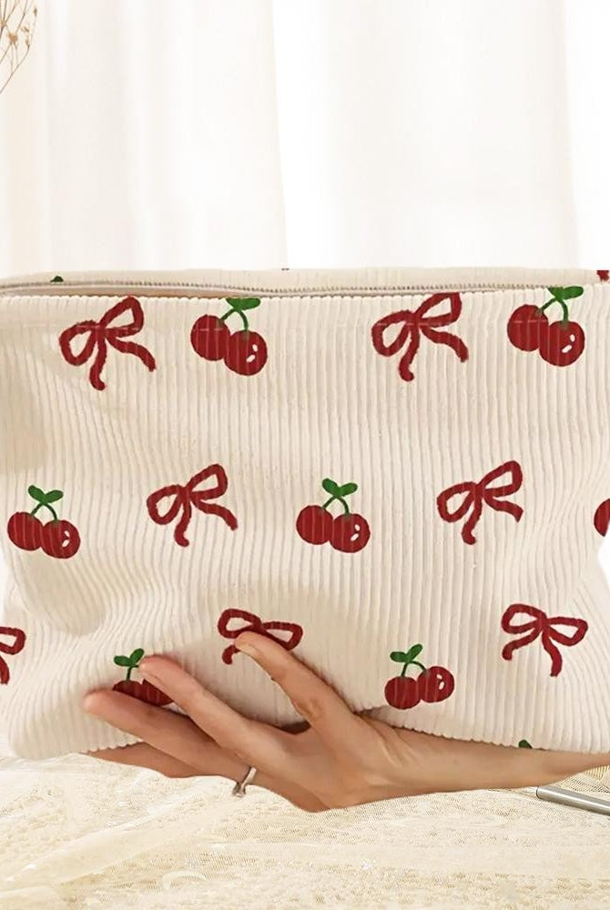 Corduroy Bows & Cherries Pouch-260 Bags-Judson-Hello Friends Boutique-Woman's Fashion Boutique Located in Traverse City, MI