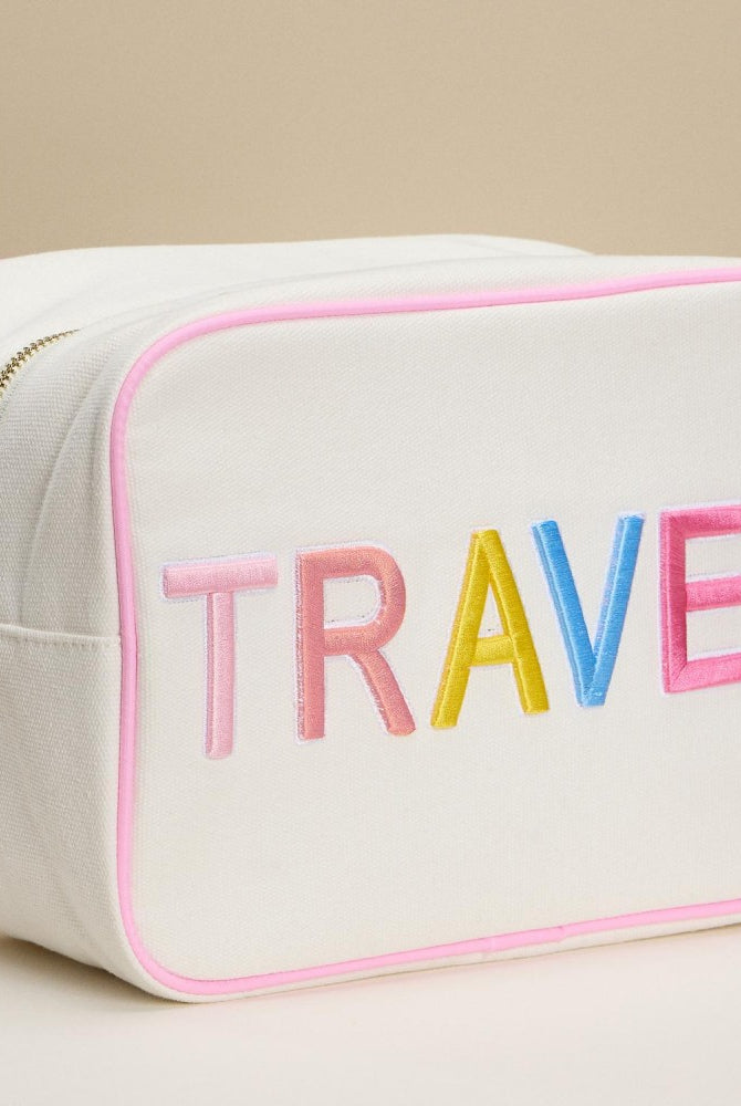 Canvas Embroidered "TRAVEL" Pouch-260 Bags-Judson-Hello Friends Boutique-Woman's Fashion Boutique Located in Traverse City, MI