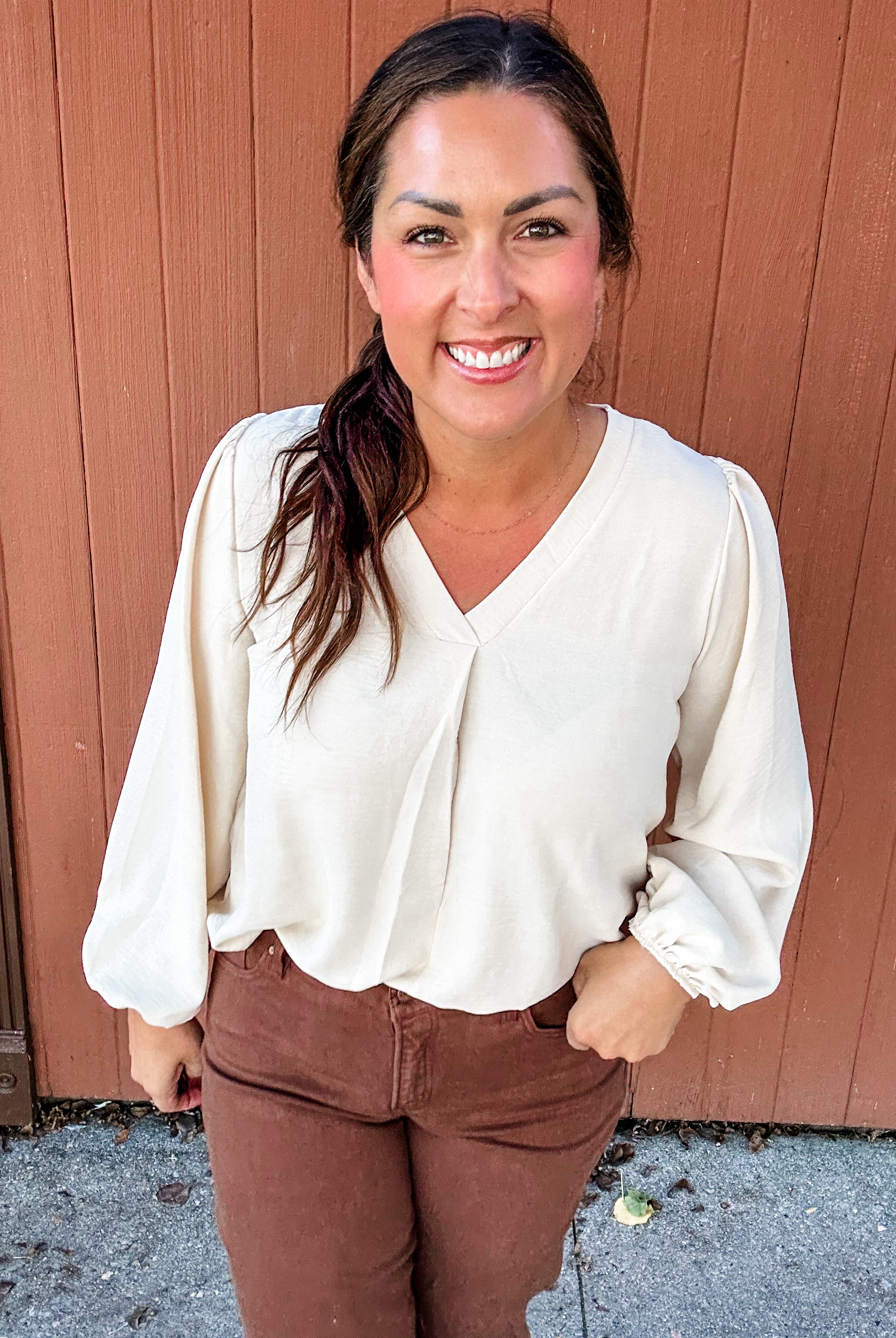 Sophie Textured V-Neck Blouse (S-3XL)-110 Long Sleeve-Sew In Love-Hello Friends Boutique-Woman's Fashion Boutique Located in Traverse City, MI