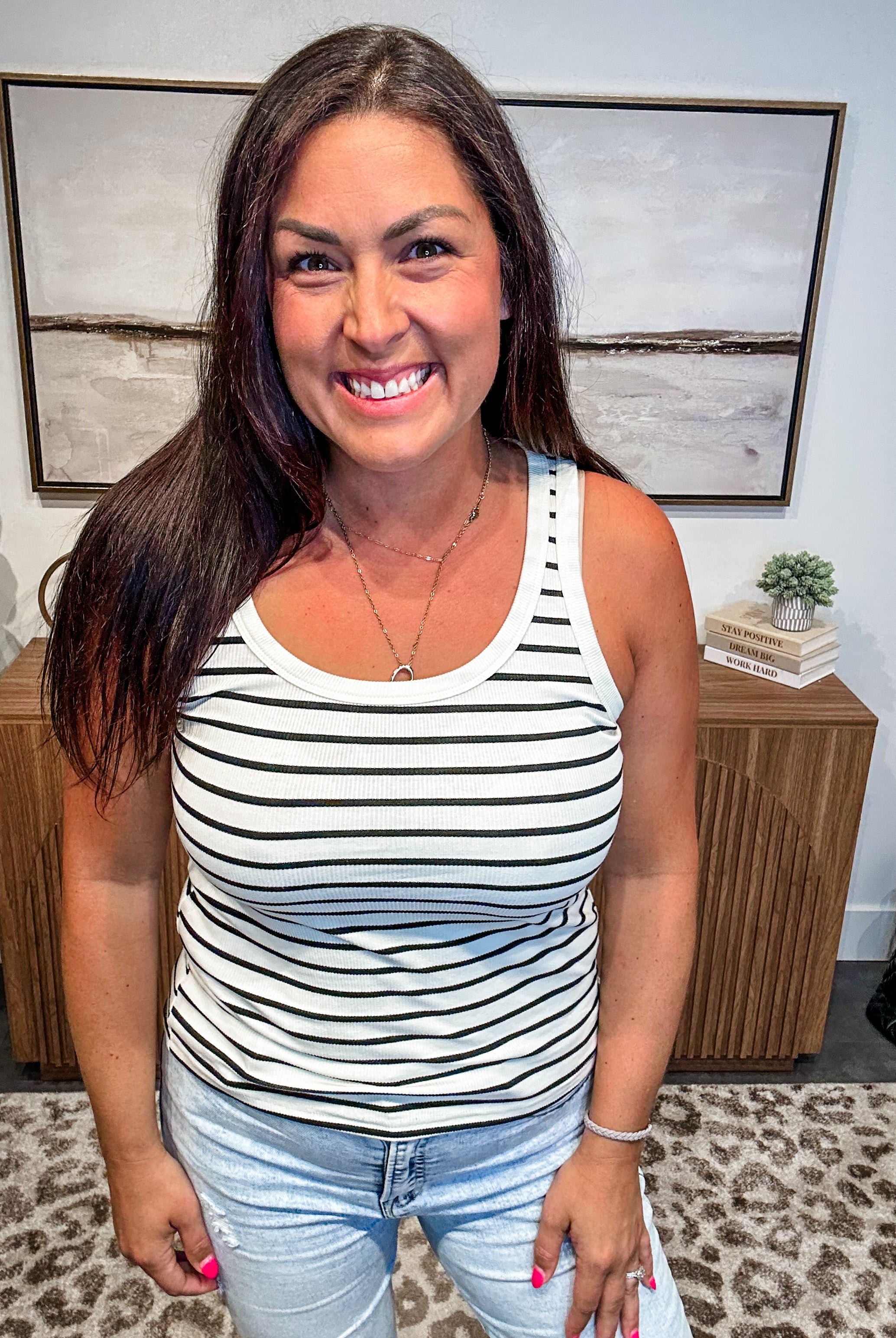 Coastal Lines Tank (S-3XL)-120 Sleeveless-White Birch-Hello Friends Boutique-Woman's Fashion Boutique Located in Traverse City, MI