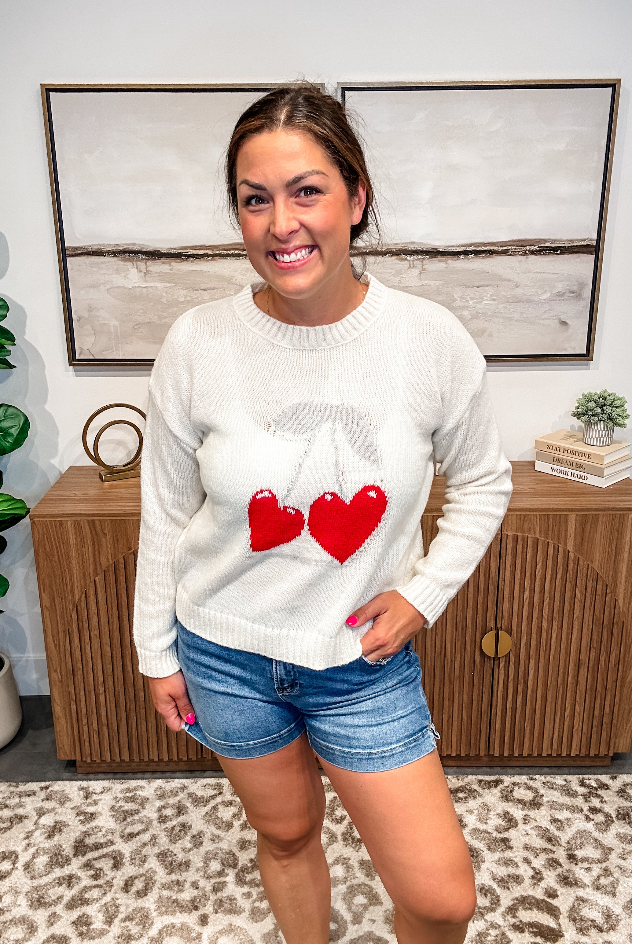 Sweetheart Cherry Knit Sweater (S-XL)-140 Sweaters-So Me-Hello Friends Boutique-Woman's Fashion Boutique Located in Traverse City, MI