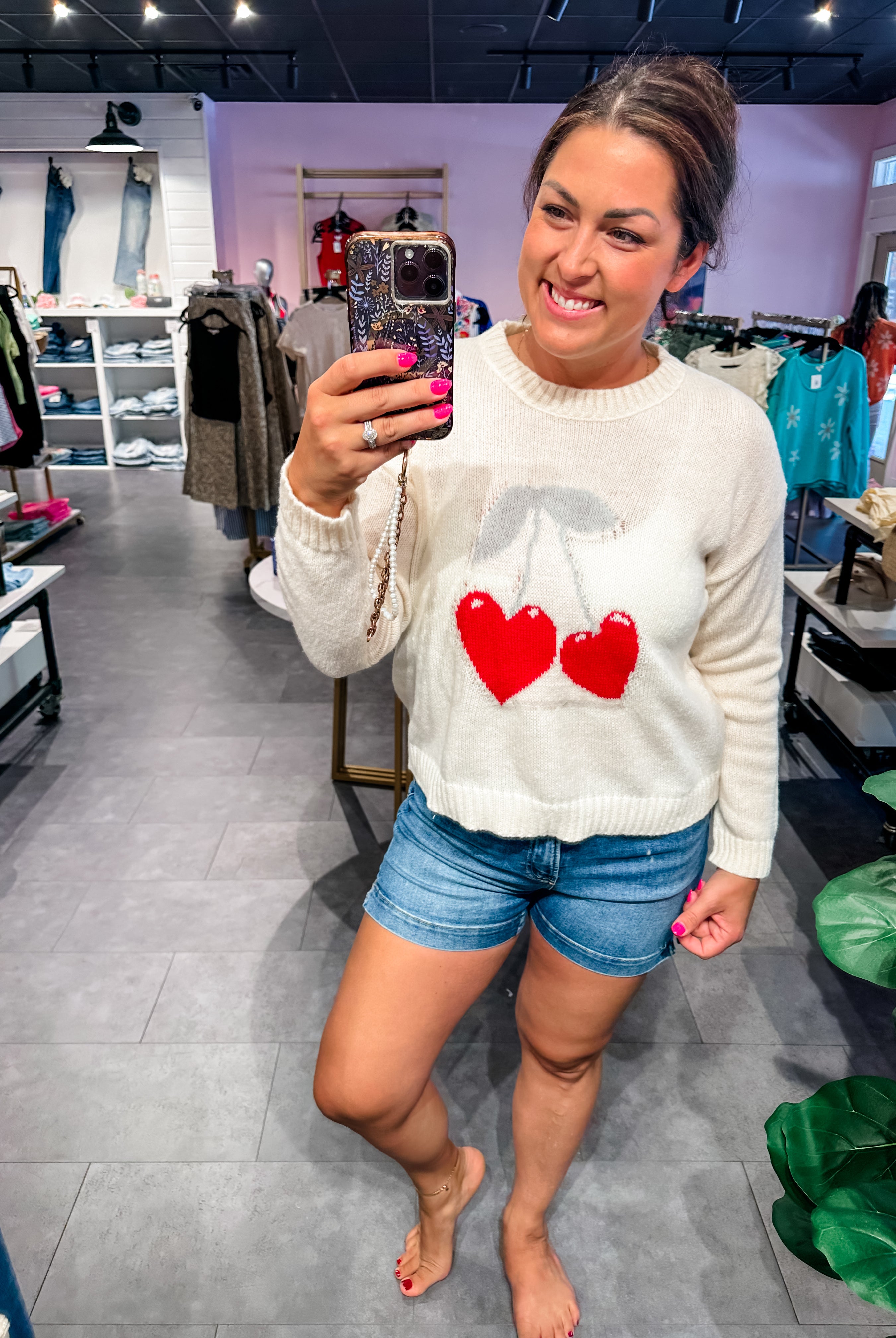 Sweetheart Cherry Knit Sweater (S-XL)-140 Sweaters-So Me-Hello Friends Boutique-Woman's Fashion Boutique Located in Traverse City, MI