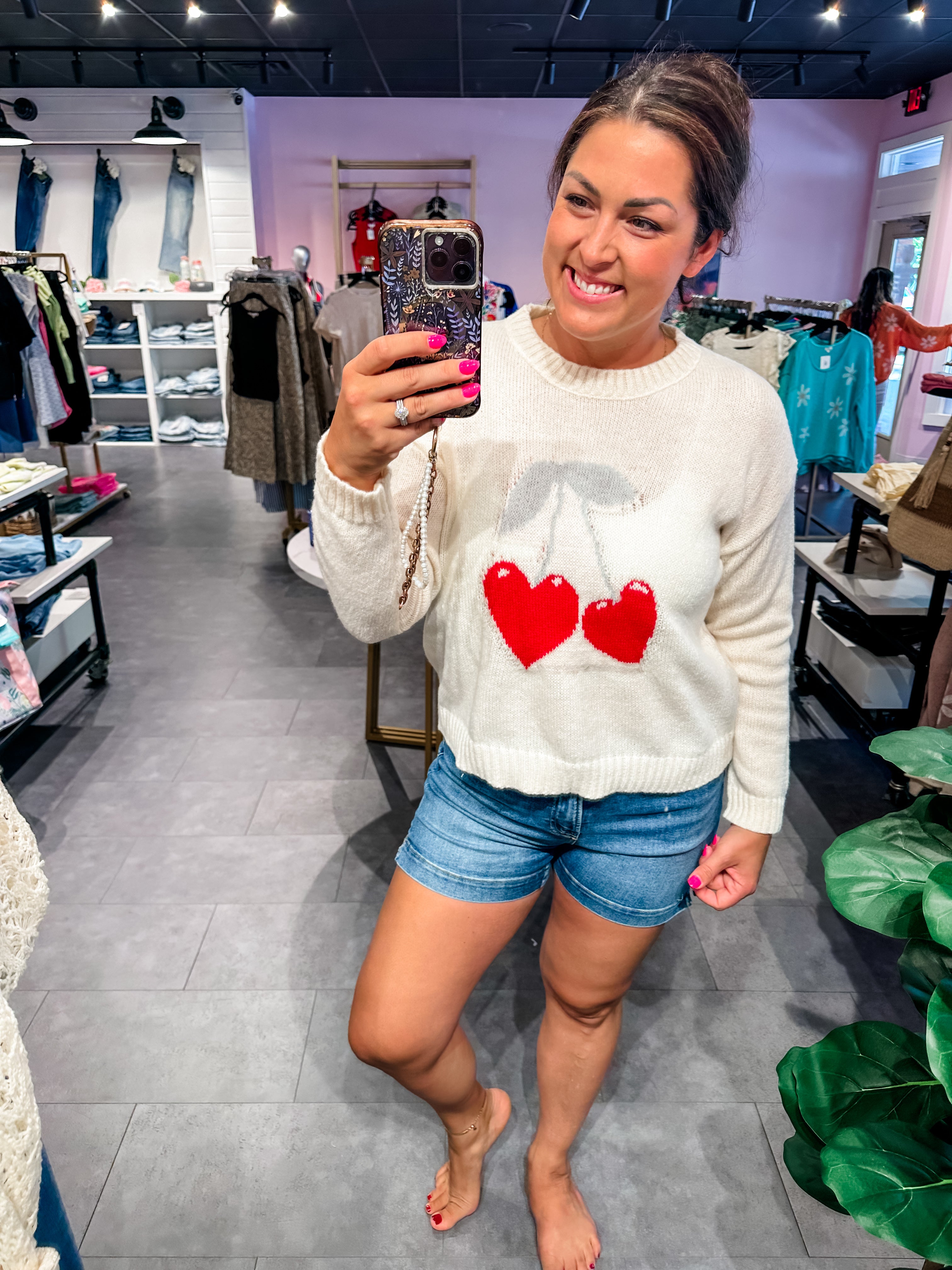 Sweetheart Cherry Knit Sweater (S-XL)-140 Sweaters-So Me-Hello Friends Boutique-Woman's Fashion Boutique Located in Traverse City, MI