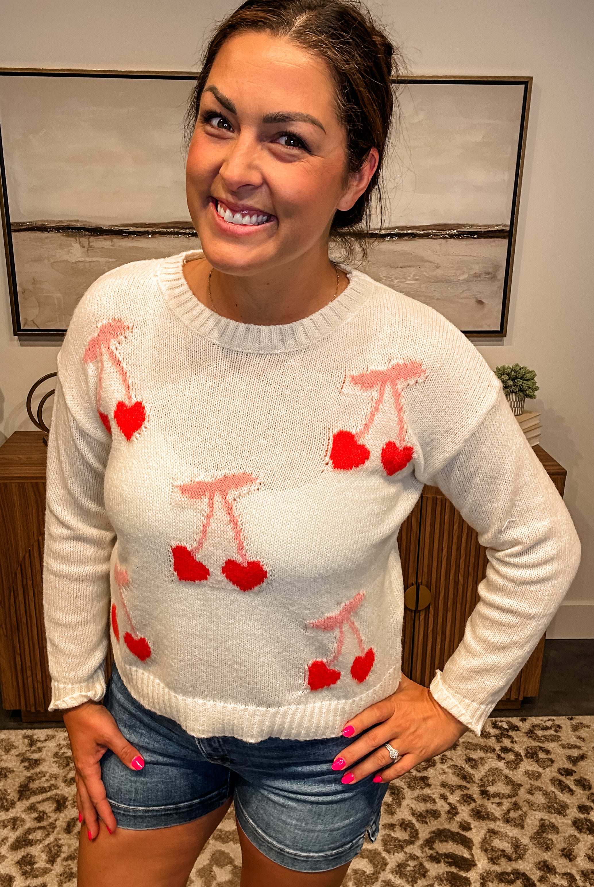 Cherry On Top Knit Sweater (S-XL)-140 Sweaters-So Me-Hello Friends Boutique-Woman's Fashion Boutique Located in Traverse City, MI