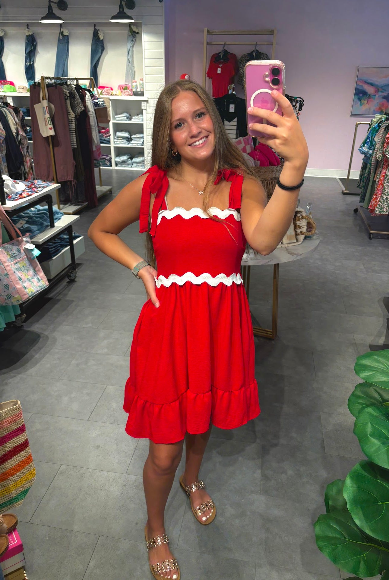 Cherry Ribbon Daydress (S-3XL)-180 Dresses-KORI-Hello Friends Boutique-Woman's Fashion Boutique Located in Traverse City, MI