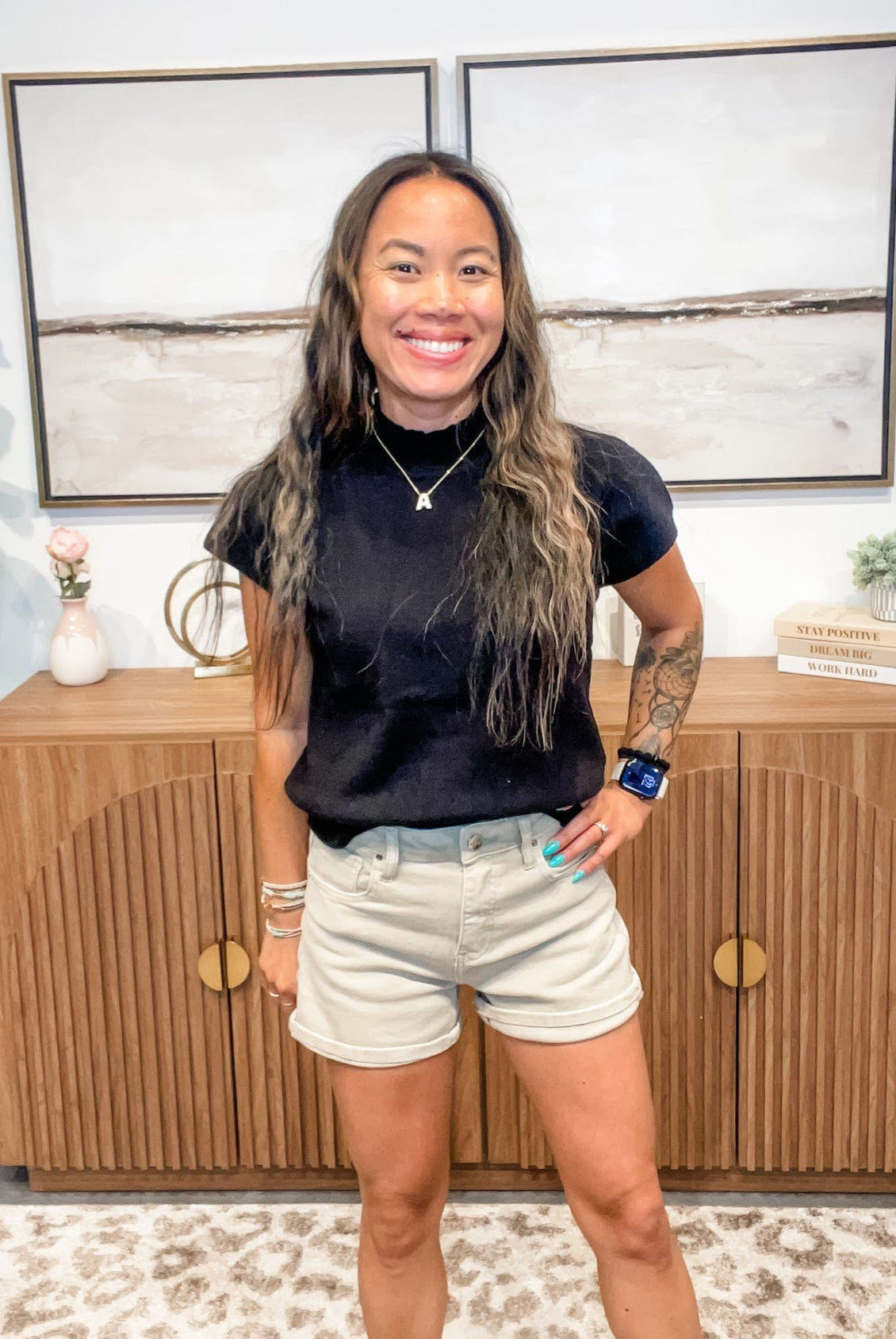 Skyline Cuffed High Rise Shorts in Sand (S-3XL)-220 Shorts/Skirts/Skorts-RISEN-Hello Friends Boutique-Woman's Fashion Boutique Located in Traverse City, MI
