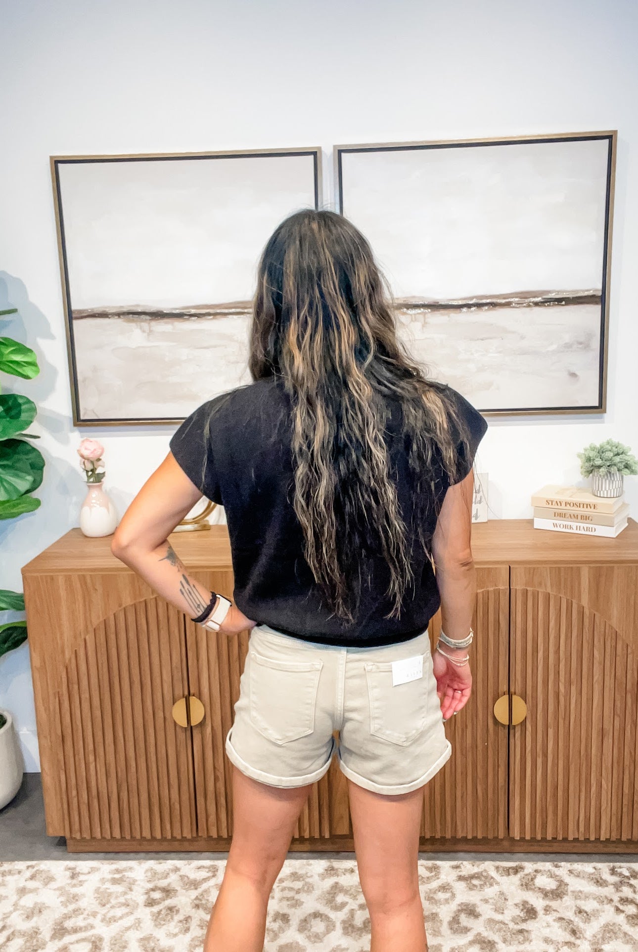 Skyline Cuffed High Rise Shorts in Sand (S-3XL)-220 Shorts/Skirts/Skorts-RISEN-Hello Friends Boutique-Woman's Fashion Boutique Located in Traverse City, MI