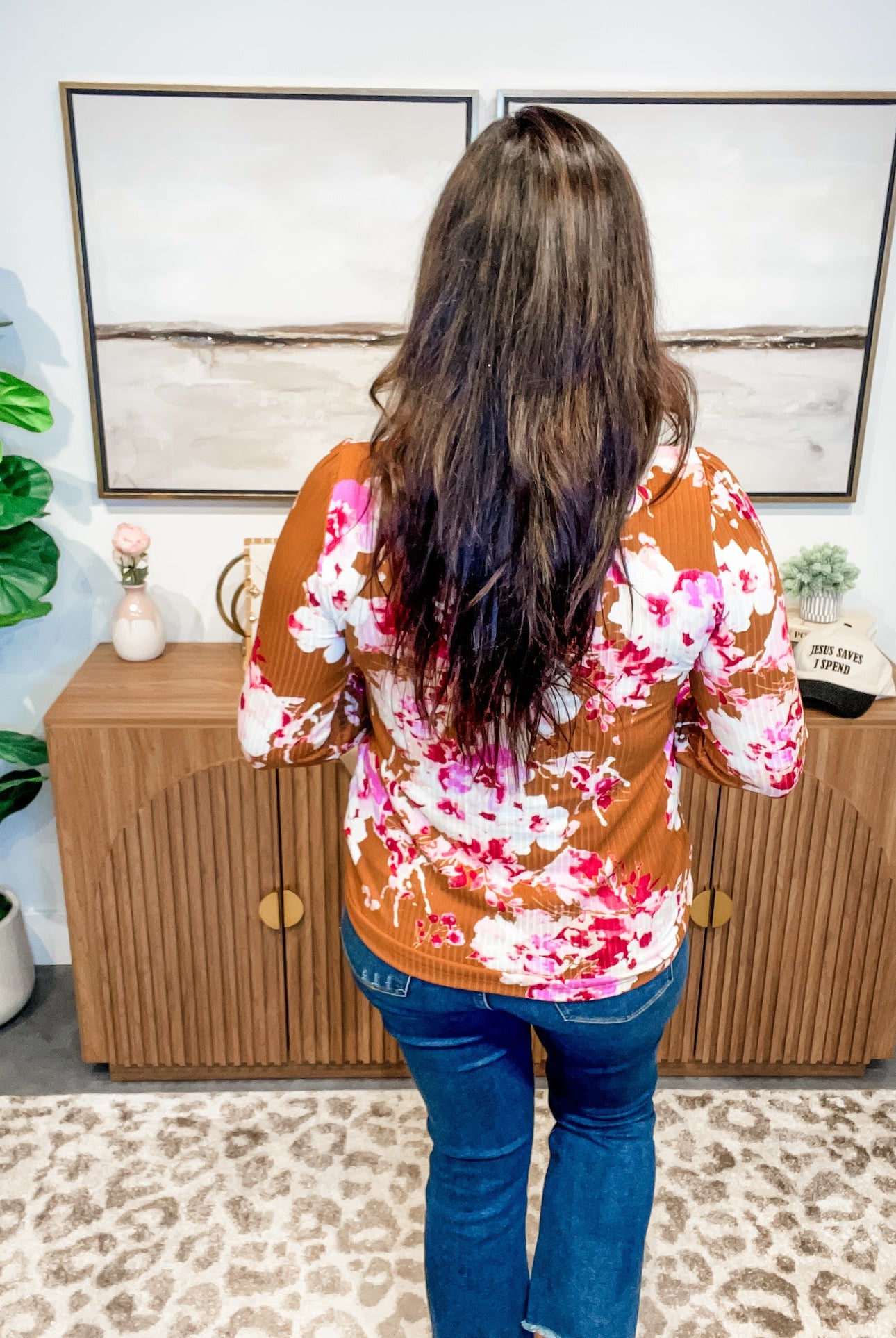 Wildflower Whisper V-Neck Ribbed Top (S-L)-110 Long Sleeve-Staccato-Hello Friends Boutique-Woman's Fashion Boutique Located in Traverse City, MI