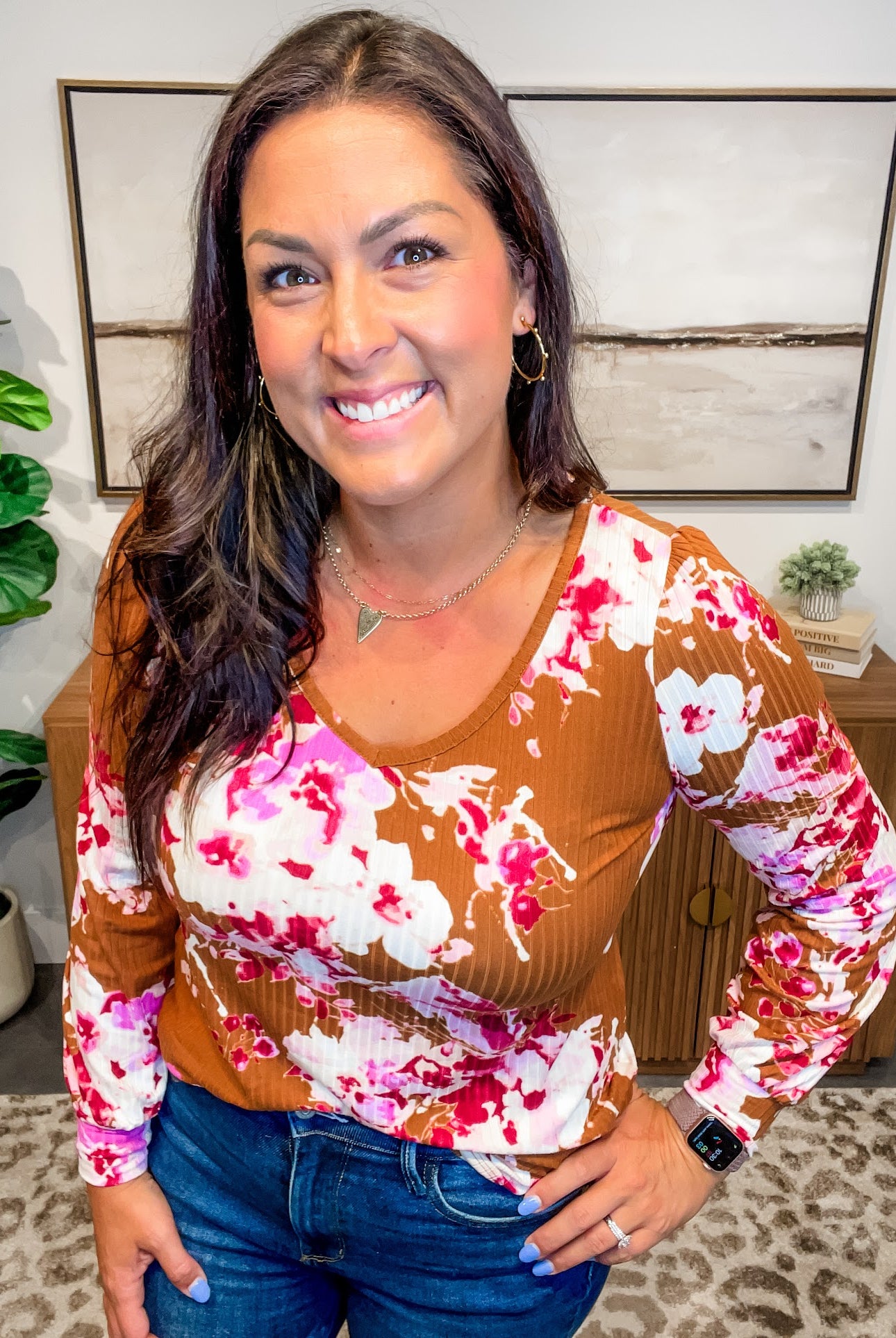 Wildflower Whisper V-Neck Ribbed Top (S-L)-110 Long Sleeve-Staccato-Hello Friends Boutique-Woman's Fashion Boutique Located in Traverse City, MI