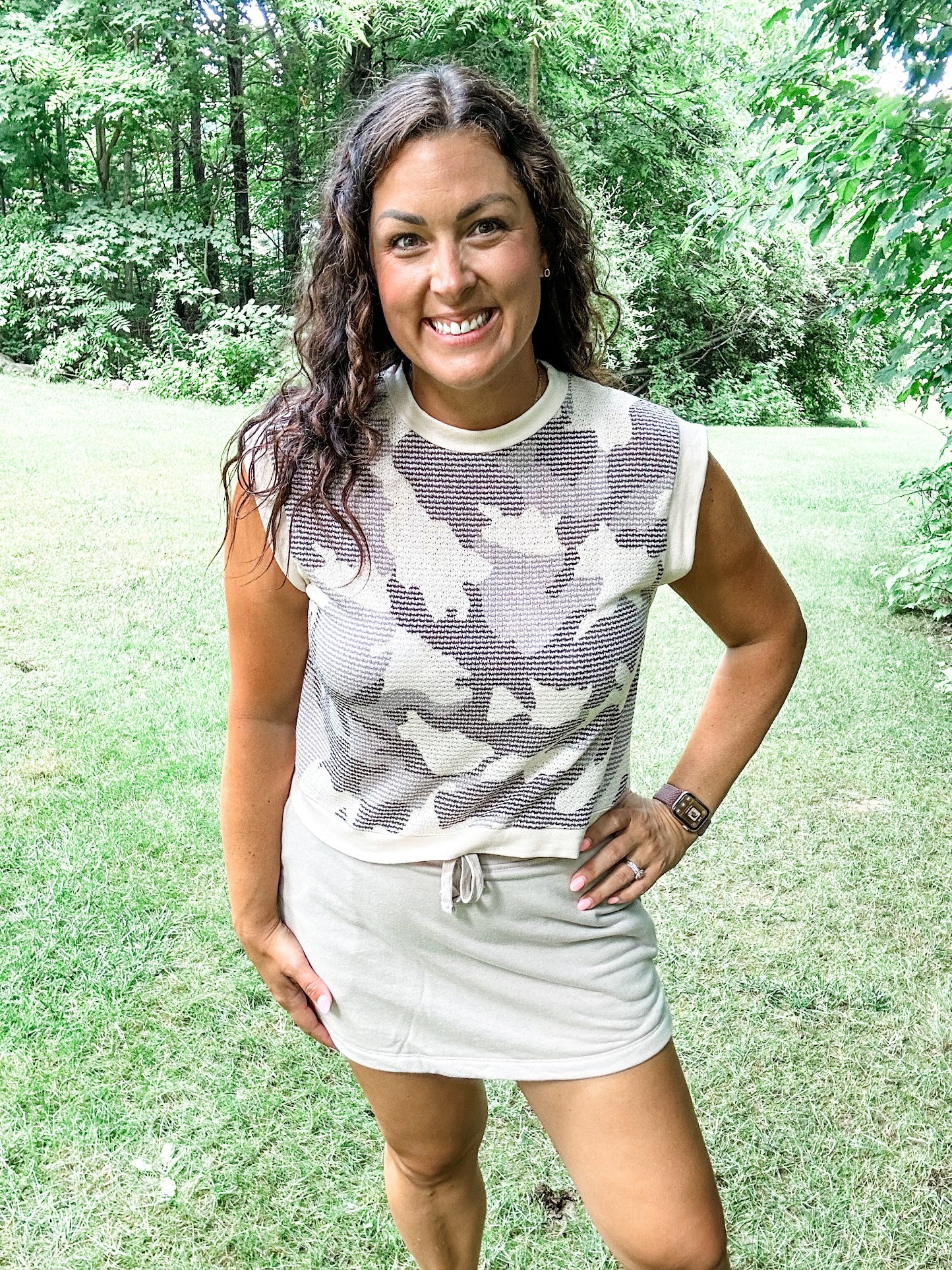 Camo Contrast French Terry Top (S-3XL)-120 Sleeveless-KORI-Hello Friends Boutique-Woman's Fashion Boutique Located in Traverse City, MI