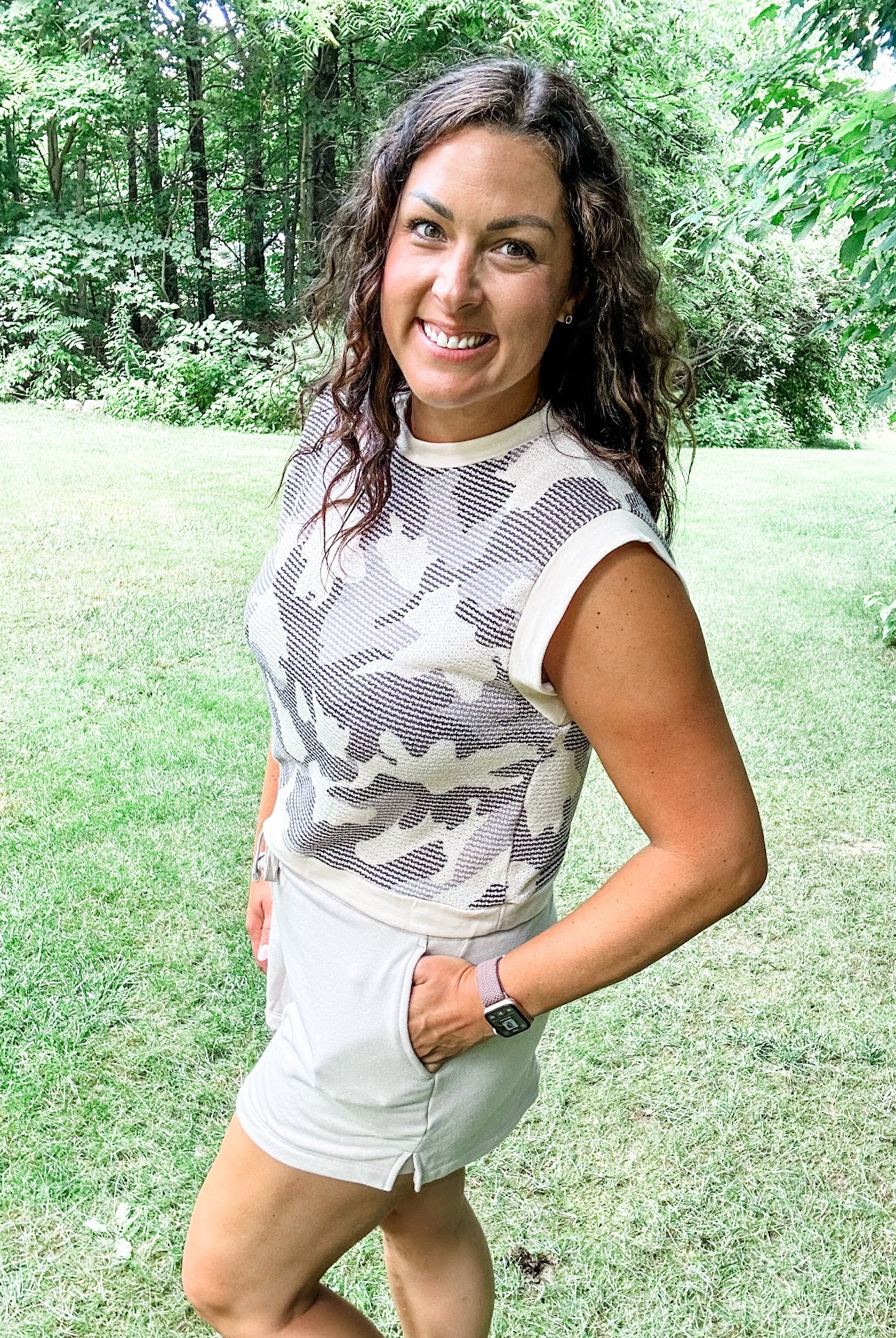 Camo Contrast French Terry Top (S-3XL)-120 Sleeveless-KORI-Hello Friends Boutique-Woman's Fashion Boutique Located in Traverse City, MI