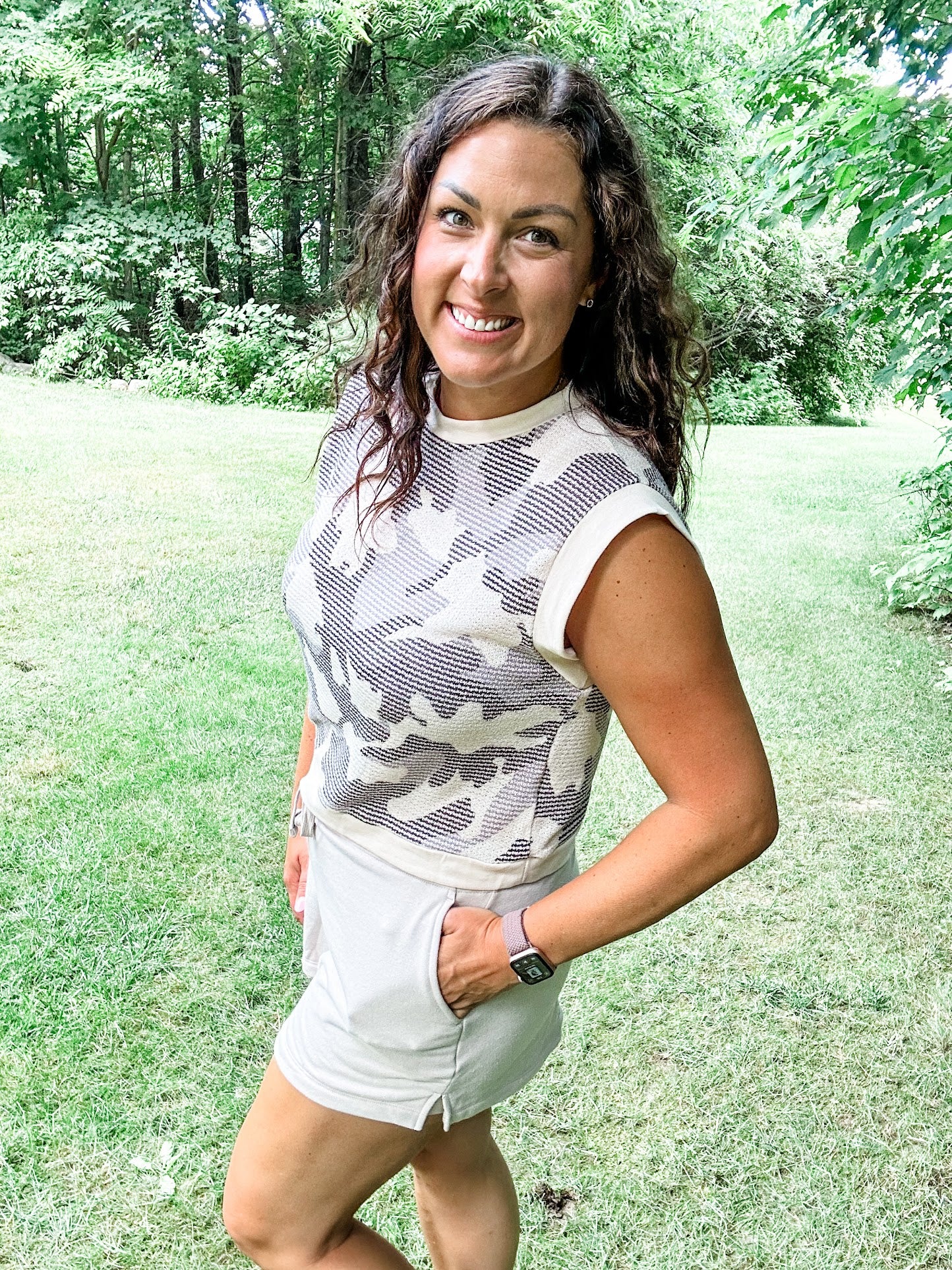 Camo Contrast French Terry Top (S-3XL)-120 Sleeveless-KORI-Hello Friends Boutique-Woman's Fashion Boutique Located in Traverse City, MI