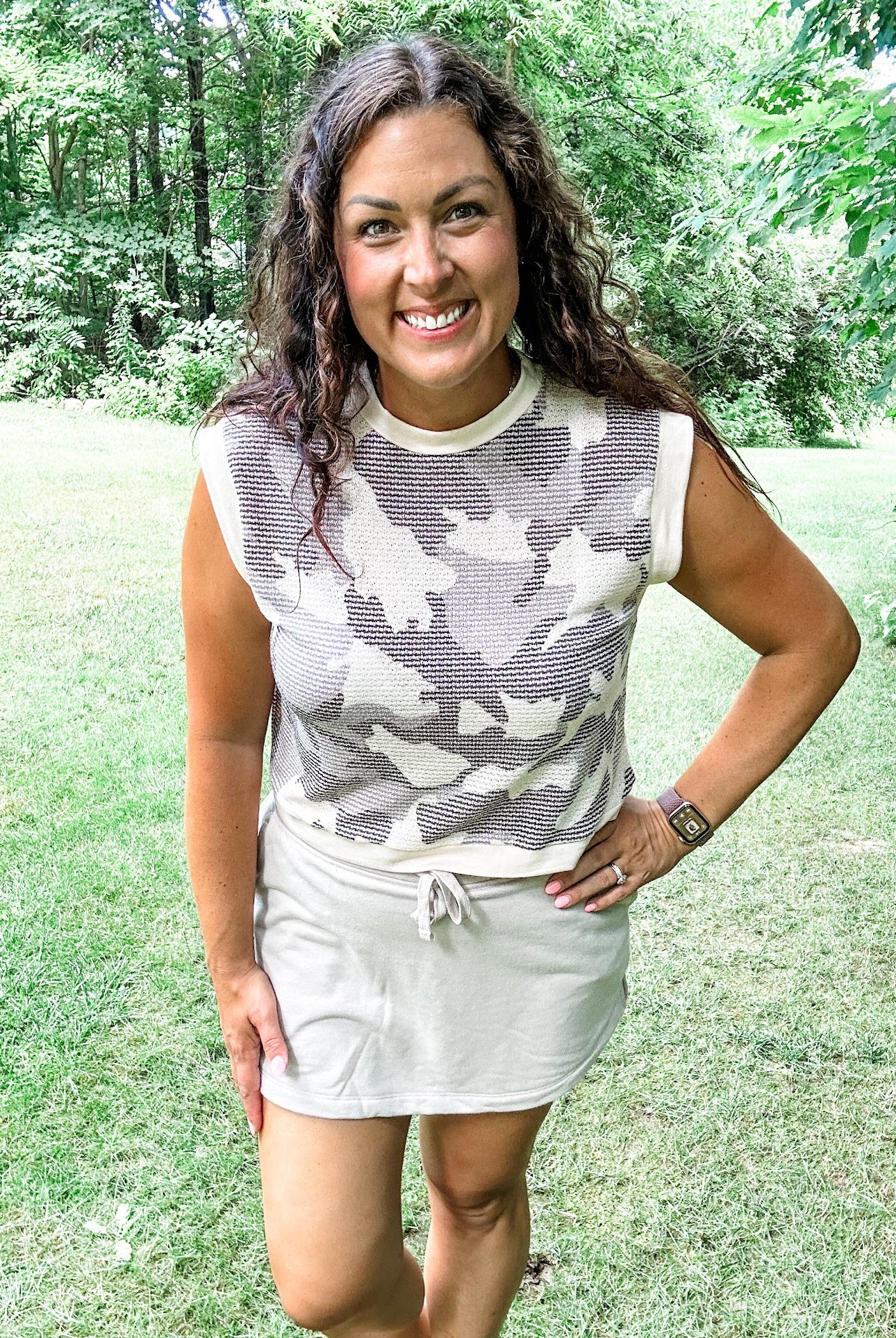 Camo Contrast French Terry Top (S-3XL)-120 Sleeveless-KORI-Hello Friends Boutique-Woman's Fashion Boutique Located in Traverse City, MI