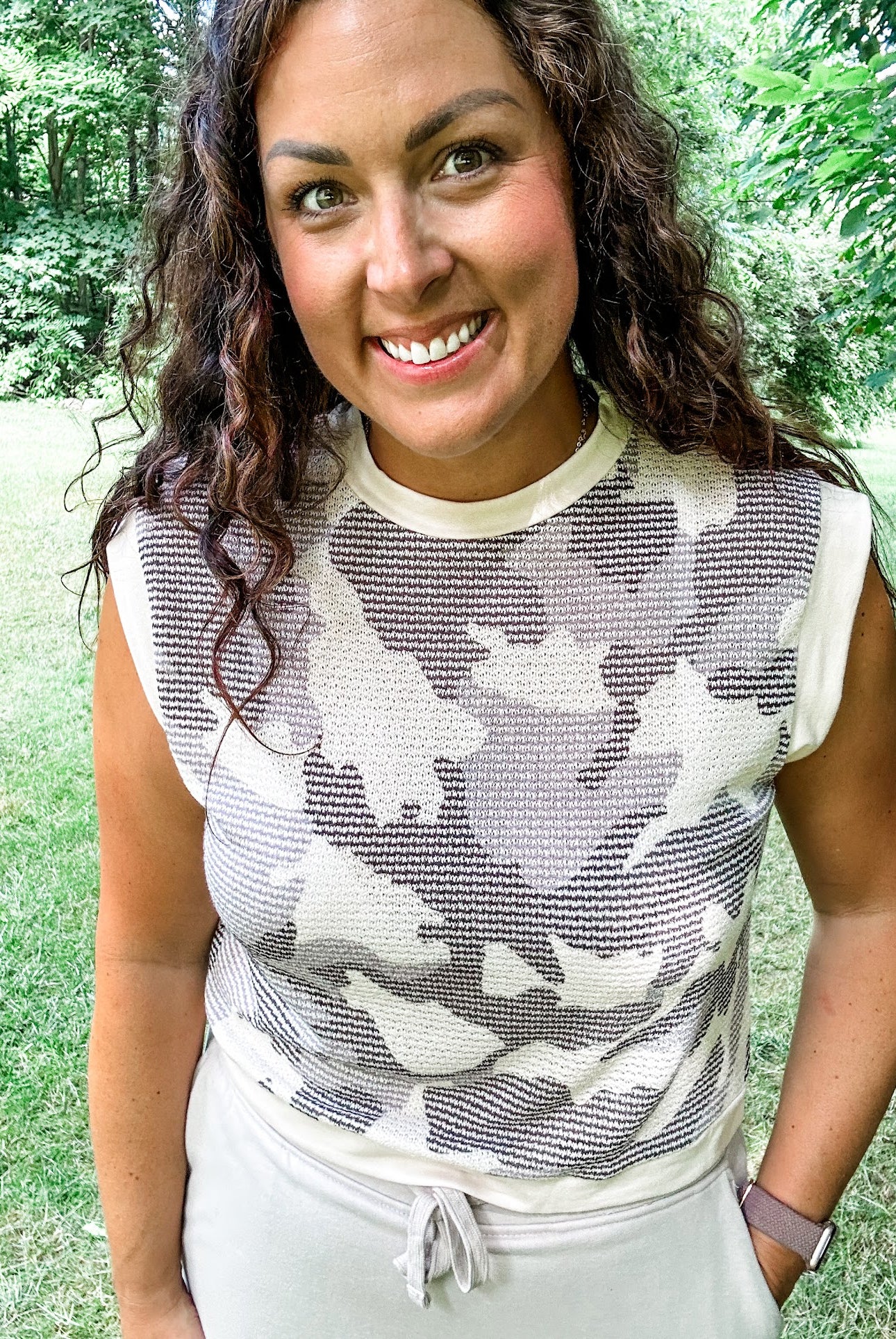 Camo Contrast French Terry Top (S-3XL)-120 Sleeveless-KORI-Hello Friends Boutique-Woman's Fashion Boutique Located in Traverse City, MI
