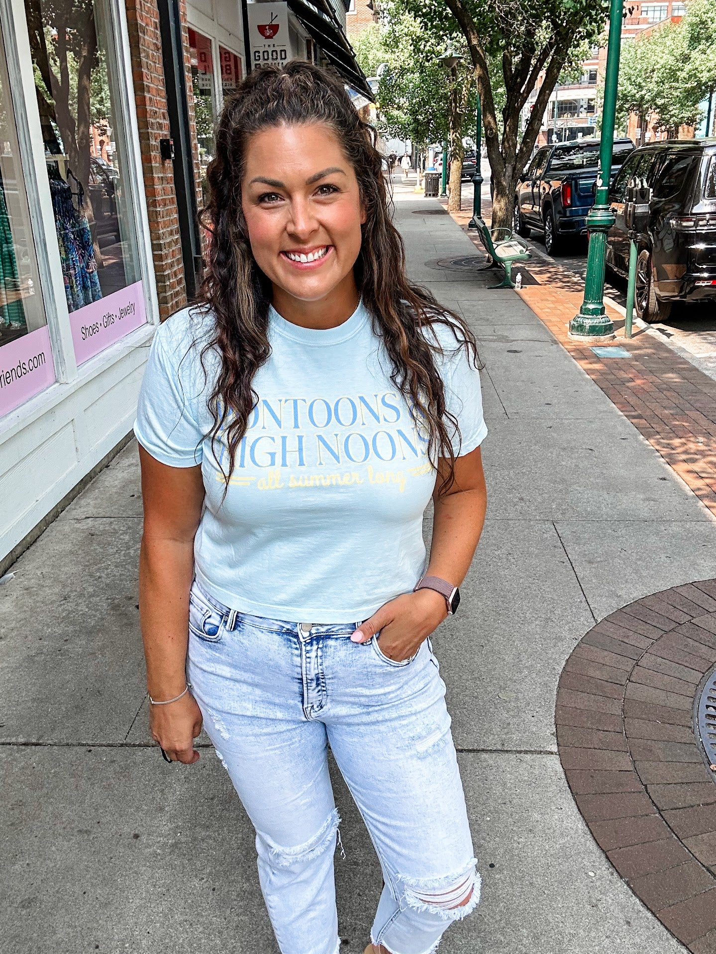 Pontoons & High Noons Crop Tee (S-2XL)-130 Graphic Tees-Poppy & Pine-Hello Friends Boutique-Woman's Fashion Boutique Located in Traverse City, MI
