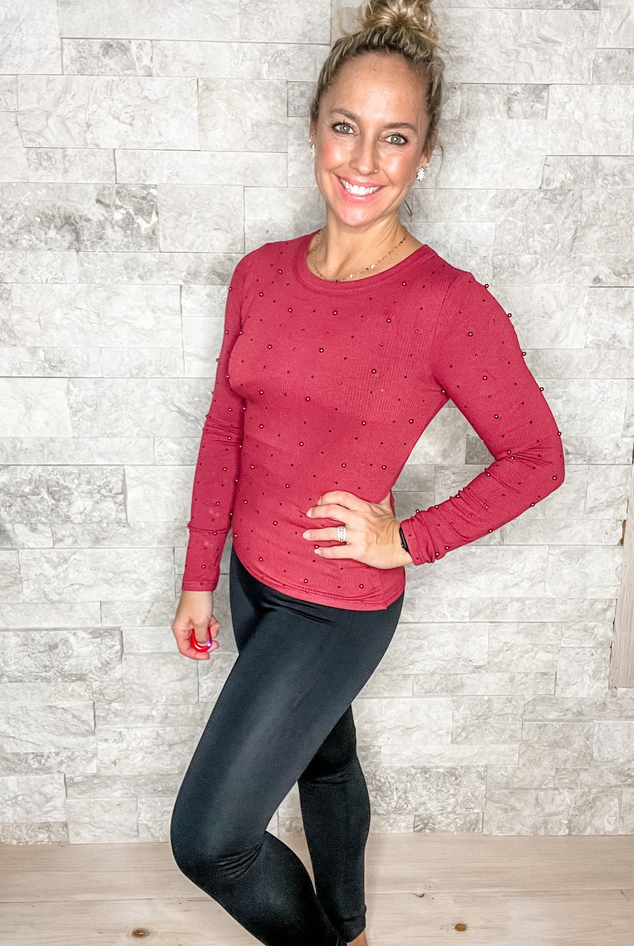 Be Someone Top in Burgundy (S-3XL)-110 Long Sleeves-White Birch-Hello Friends Boutique-Woman's Fashion Boutique Located in Traverse City, MI