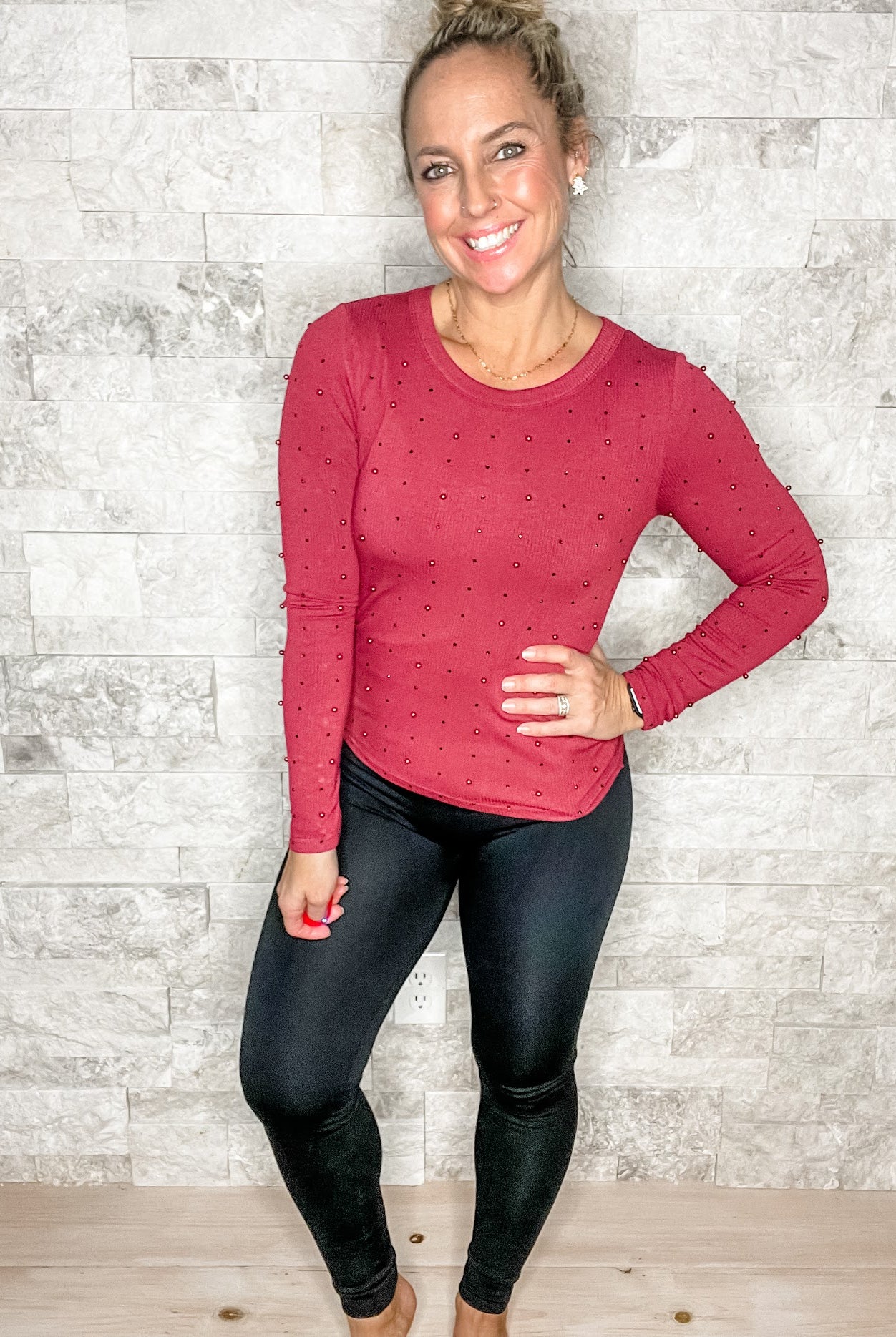 Be Someone Top in Burgundy (S-3XL)-110 Long Sleeves-White Birch-Hello Friends Boutique-Woman's Fashion Boutique Located in Traverse City, MI