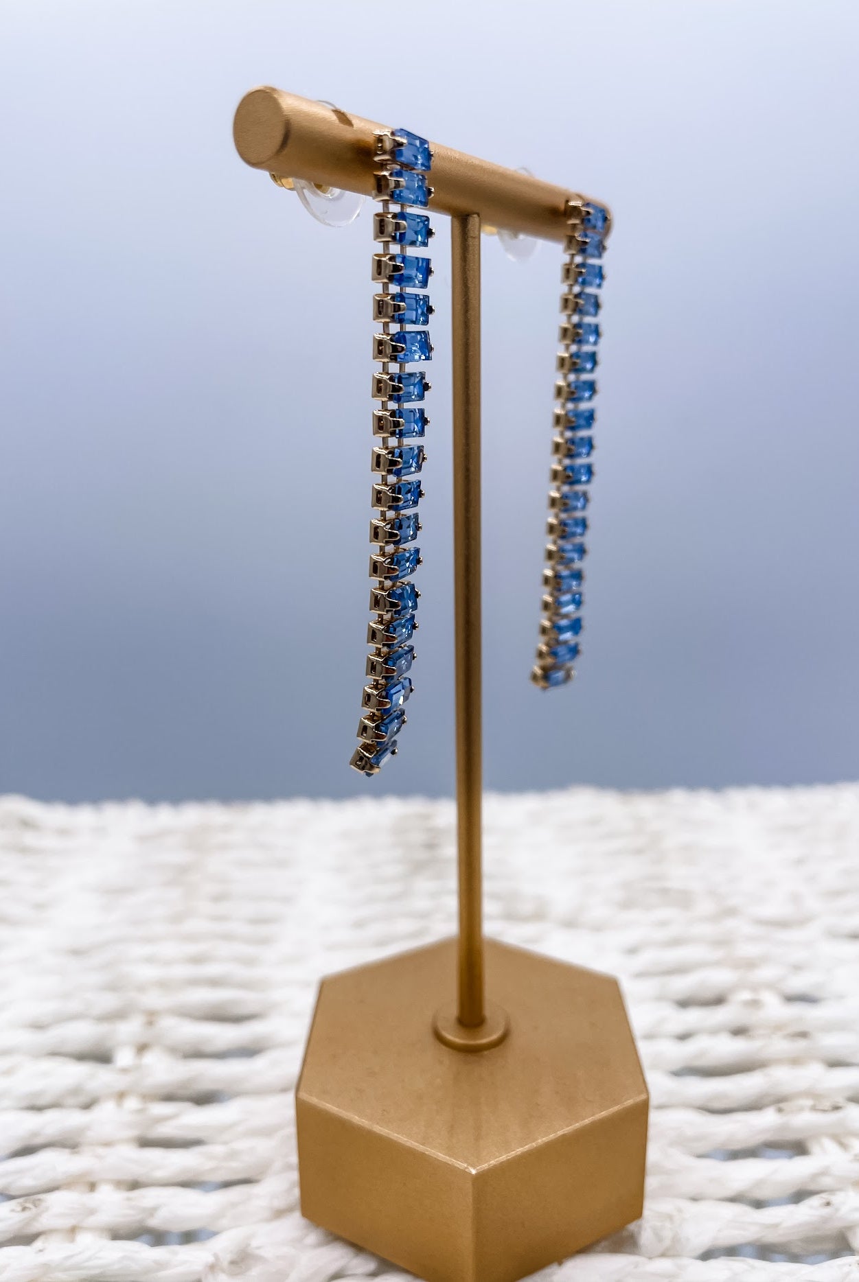 Linked Blue Rhinestone Drop Earrings-240 Jewelry-Frem - faire-Hello Friends Boutique-Woman's Fashion Boutique Located in Traverse City, MI