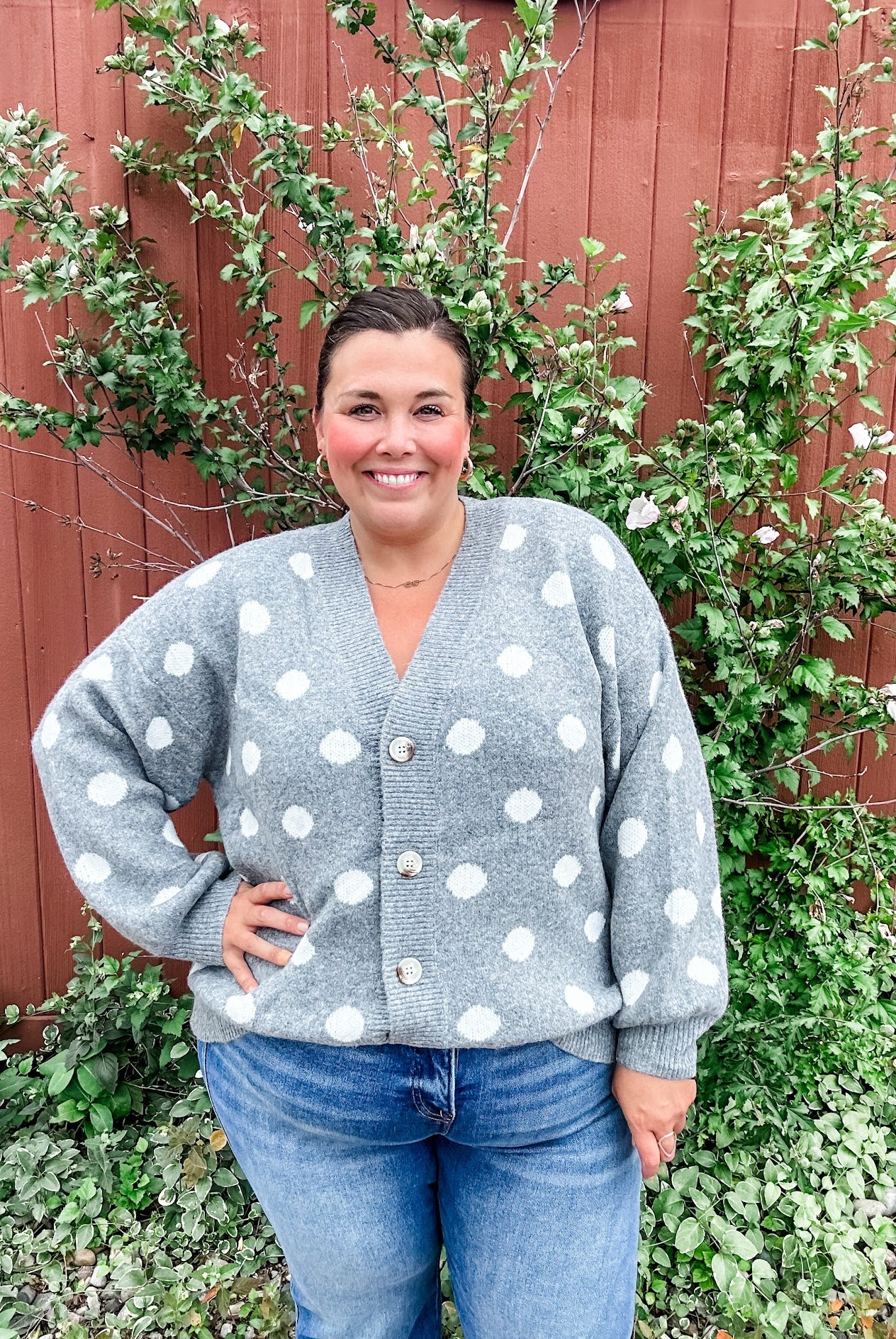 Retro Dot Statement Sweater in Charcoal (S-XL)-140 Sweaters-Staccato-Hello Friends Boutique-Woman's Fashion Boutique Located in Traverse City, MI