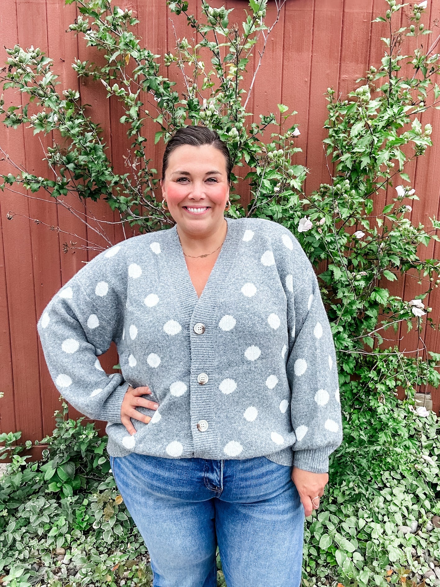 Retro Dot Statement Sweater in Charcoal (S-XL)-140 Sweaters-Staccato-Hello Friends Boutique-Woman's Fashion Boutique Located in Traverse City, MI
