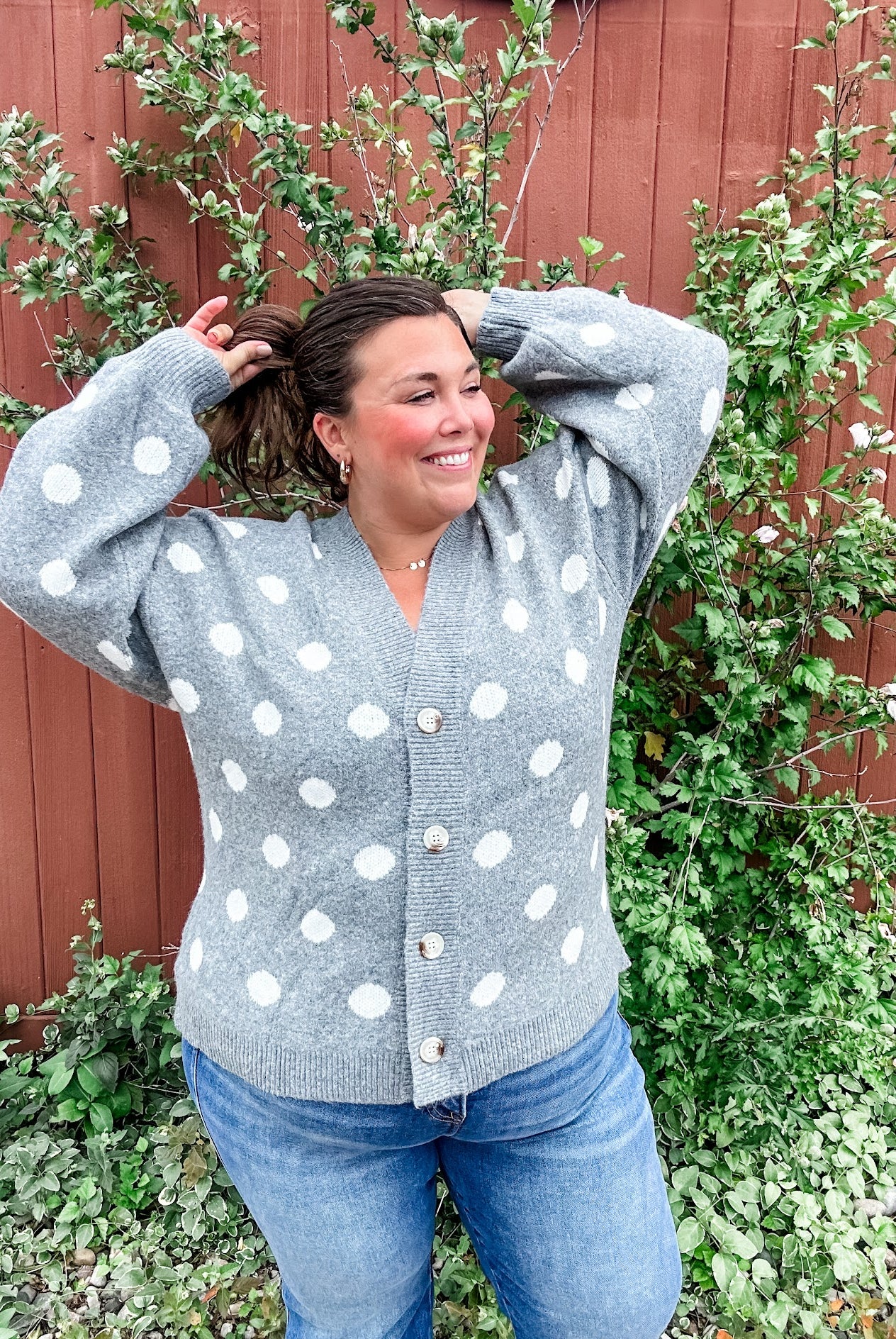 Retro Dot Statement Sweater in Charcoal (S-XL)-140 Sweaters-Staccato-Hello Friends Boutique-Woman's Fashion Boutique Located in Traverse City, MI