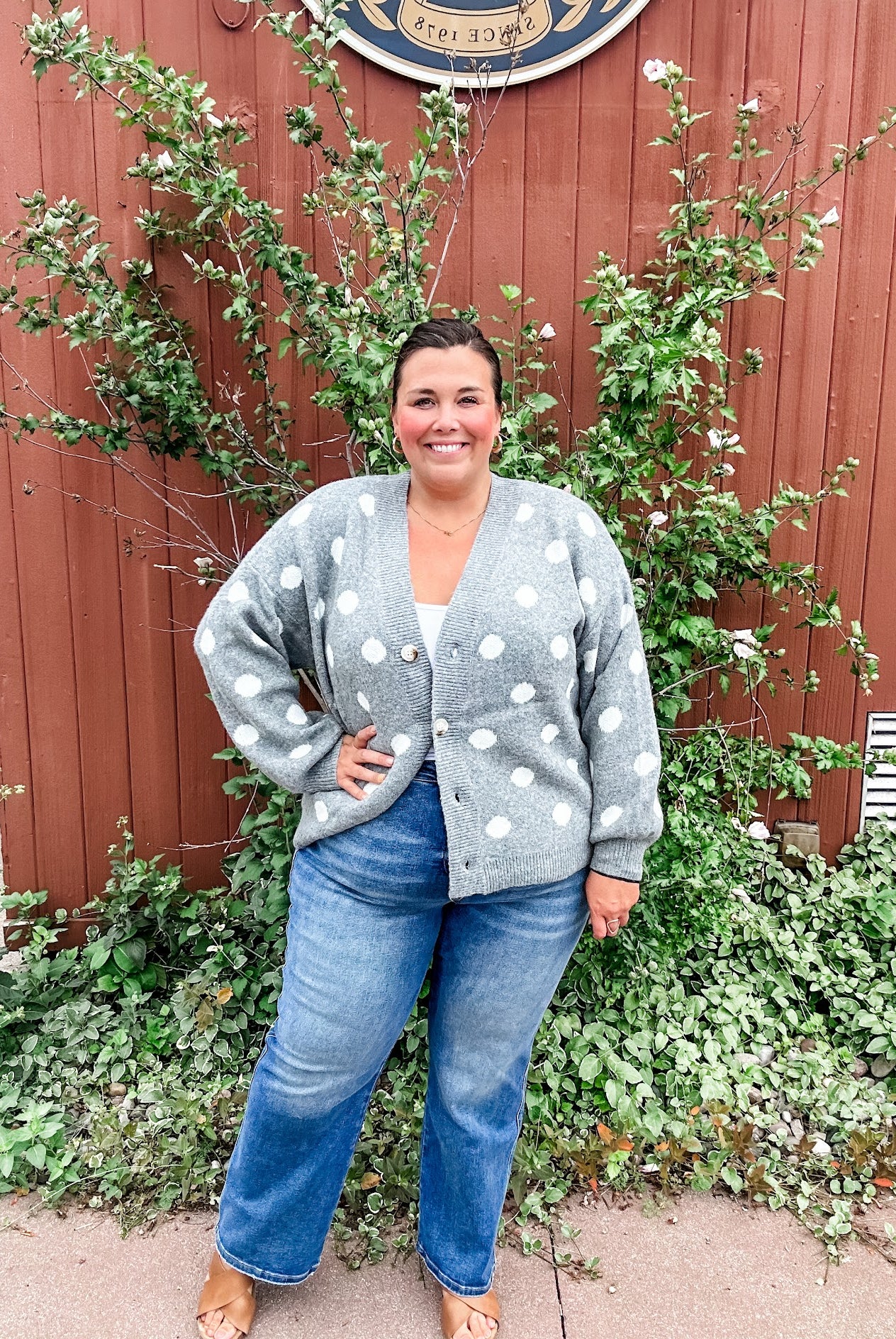 Retro Dot Statement Sweater in Charcoal (S-XL)-140 Sweaters-Staccato-Hello Friends Boutique-Woman's Fashion Boutique Located in Traverse City, MI