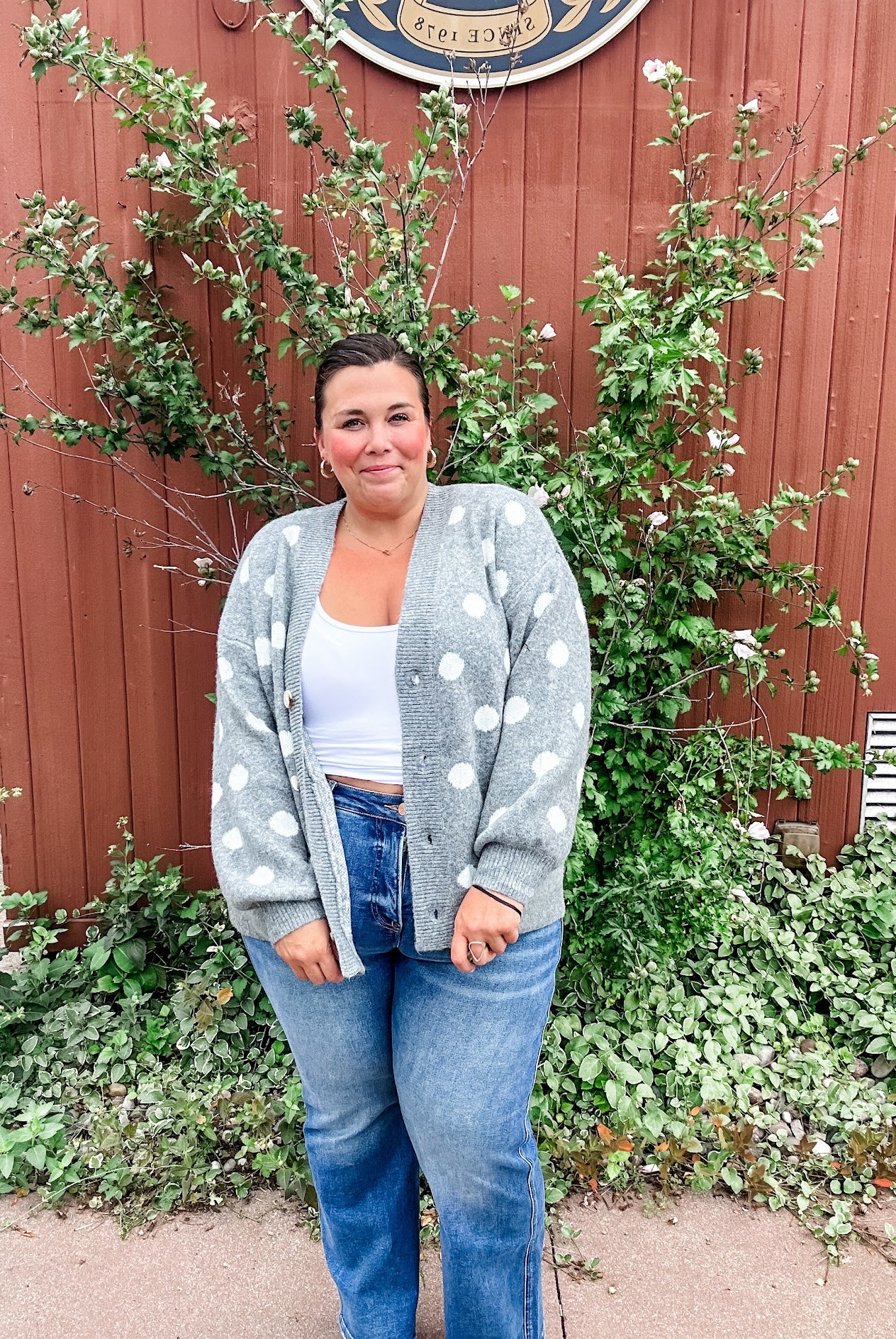 Retro Dot Statement Sweater in Charcoal (S-XL)-140 Sweaters-Staccato-Hello Friends Boutique-Woman's Fashion Boutique Located in Traverse City, MI