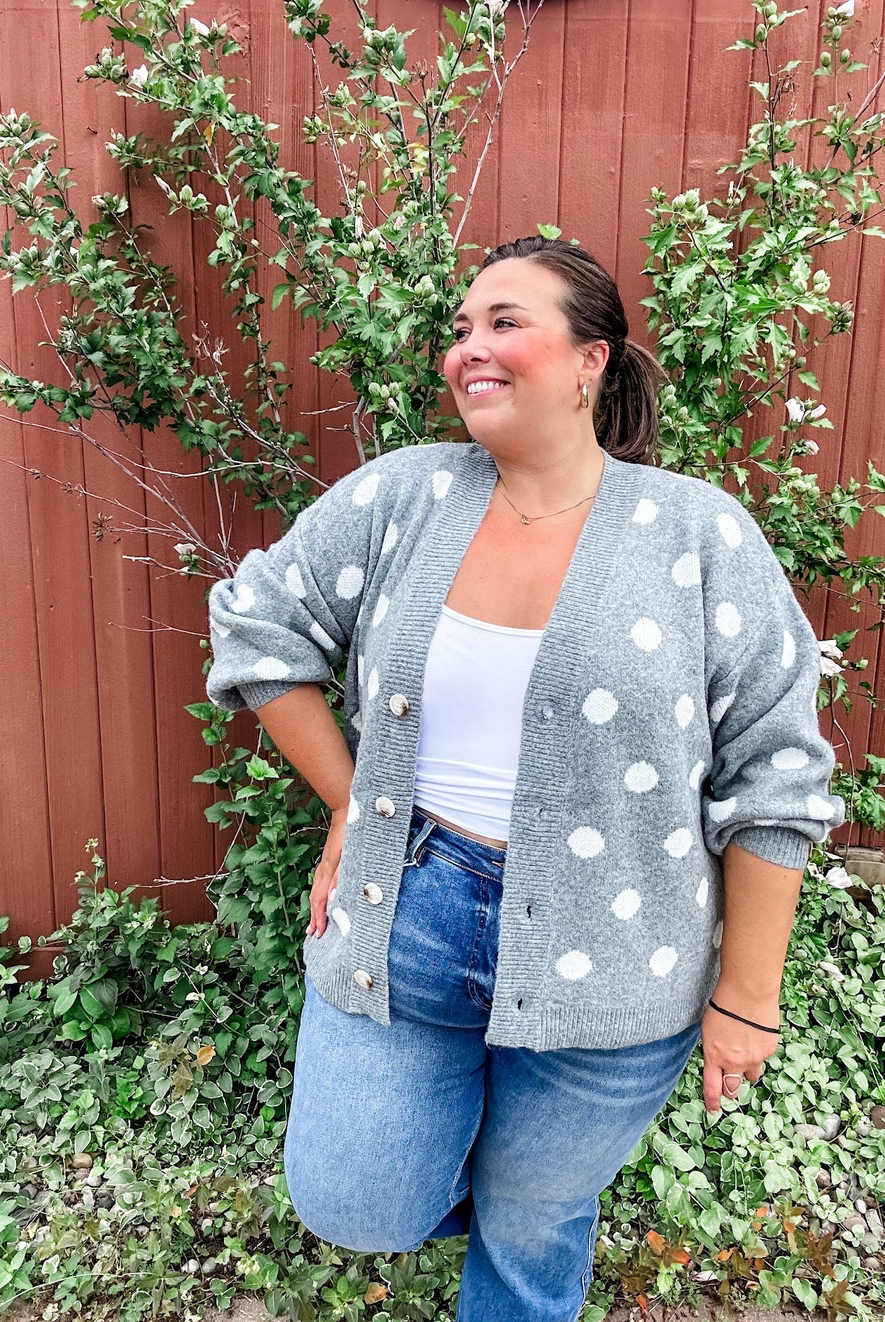 Retro Dot Statement Sweater in Charcoal (S-XL)-140 Sweaters-Staccato-Hello Friends Boutique-Woman's Fashion Boutique Located in Traverse City, MI