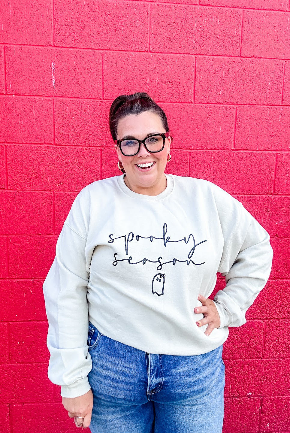 Spooky Season Ghost Sweatshirt (S-3XL)-150 Sweatshirts/Hoodies-Chloe Vs Tank-Hello Friends Boutique-Woman's Fashion Boutique Located in Traverse City, MI