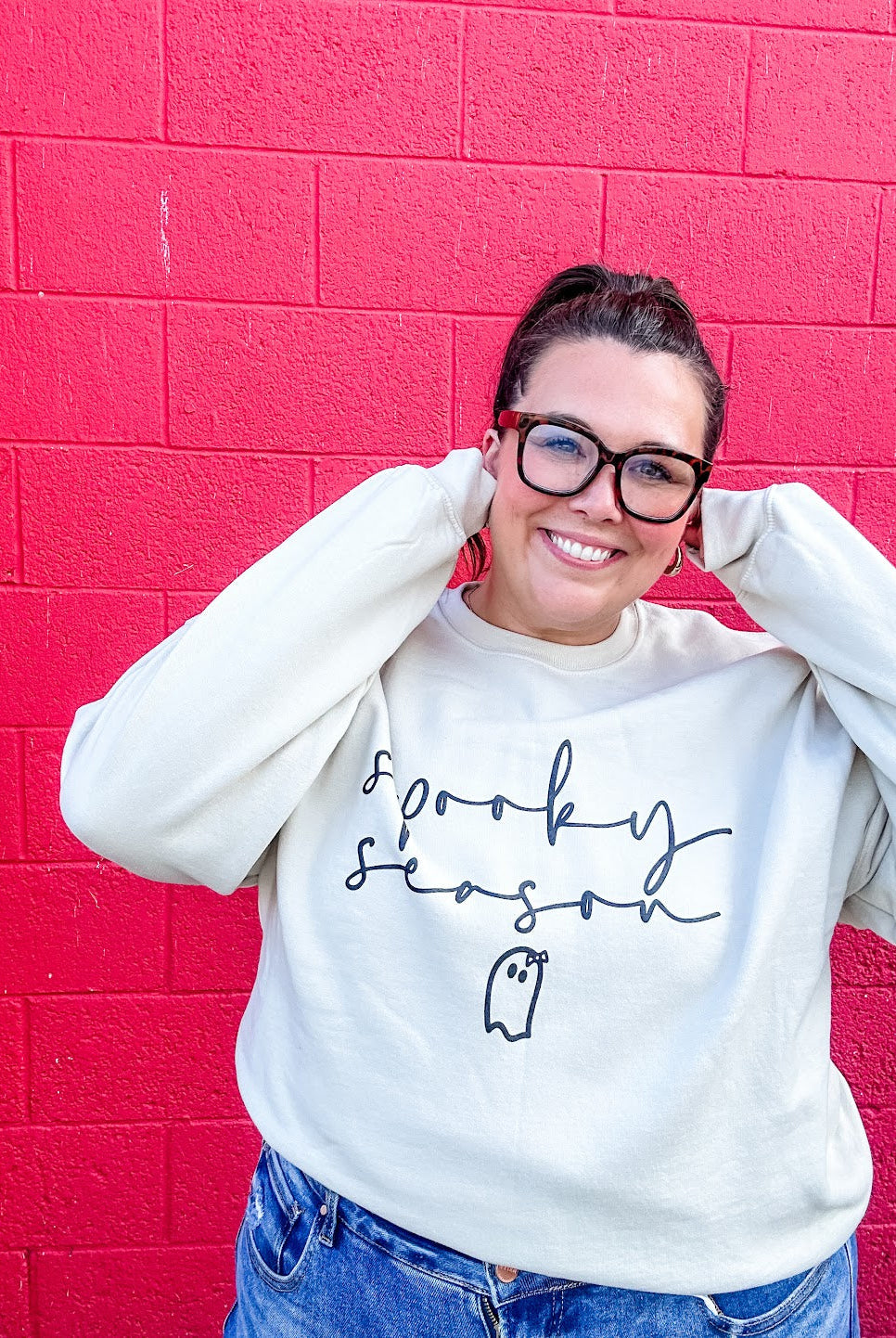 Spooky Season Ghost Sweatshirt (S-3XL)-150 Sweatshirts/Hoodies-Chloe Vs Tank-Hello Friends Boutique-Woman's Fashion Boutique Located in Traverse City, MI