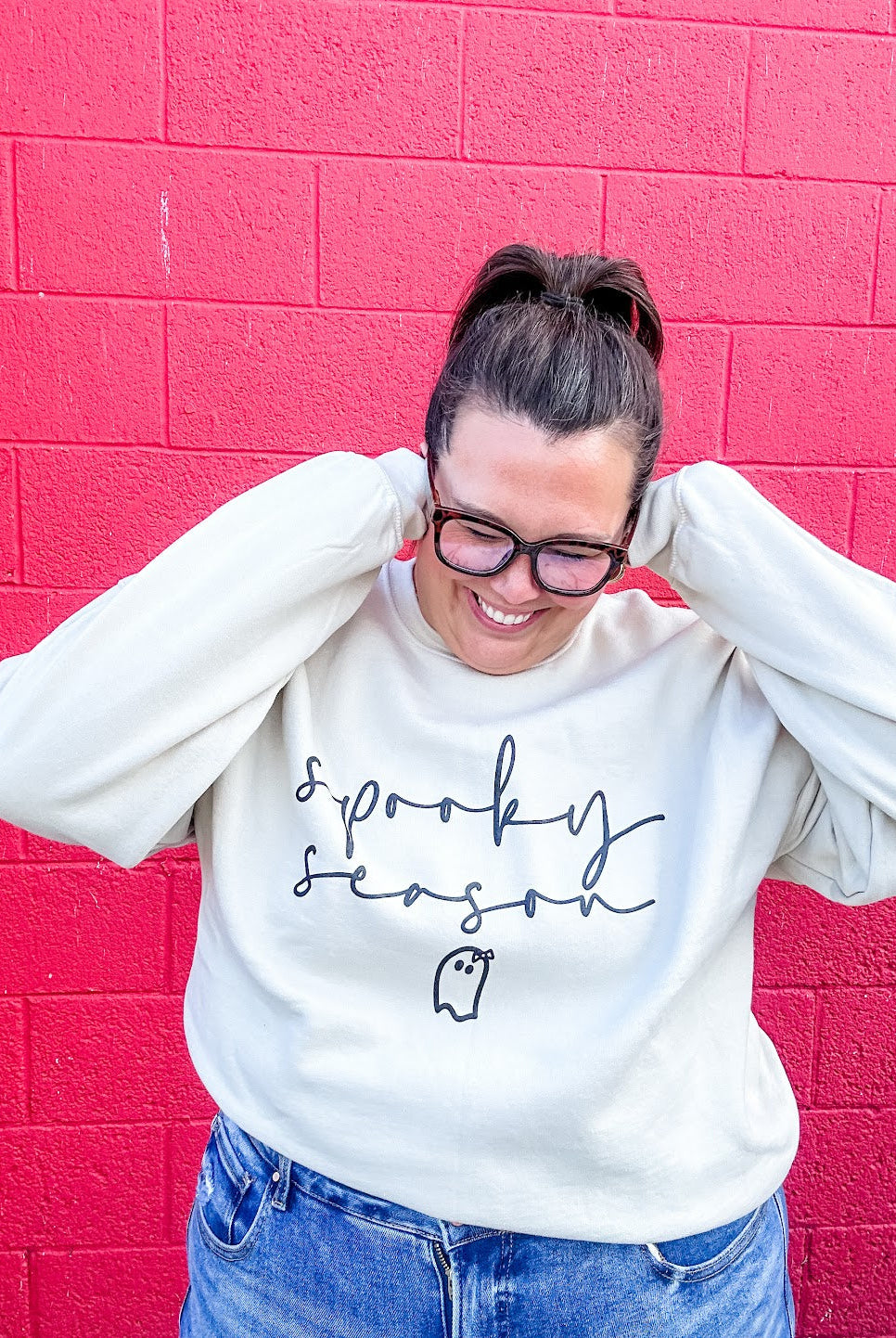 Spooky Season Ghost Sweatshirt (S-3XL)-150 Sweatshirts/Hoodies-Chloe Vs Tank-Hello Friends Boutique-Woman's Fashion Boutique Located in Traverse City, MI