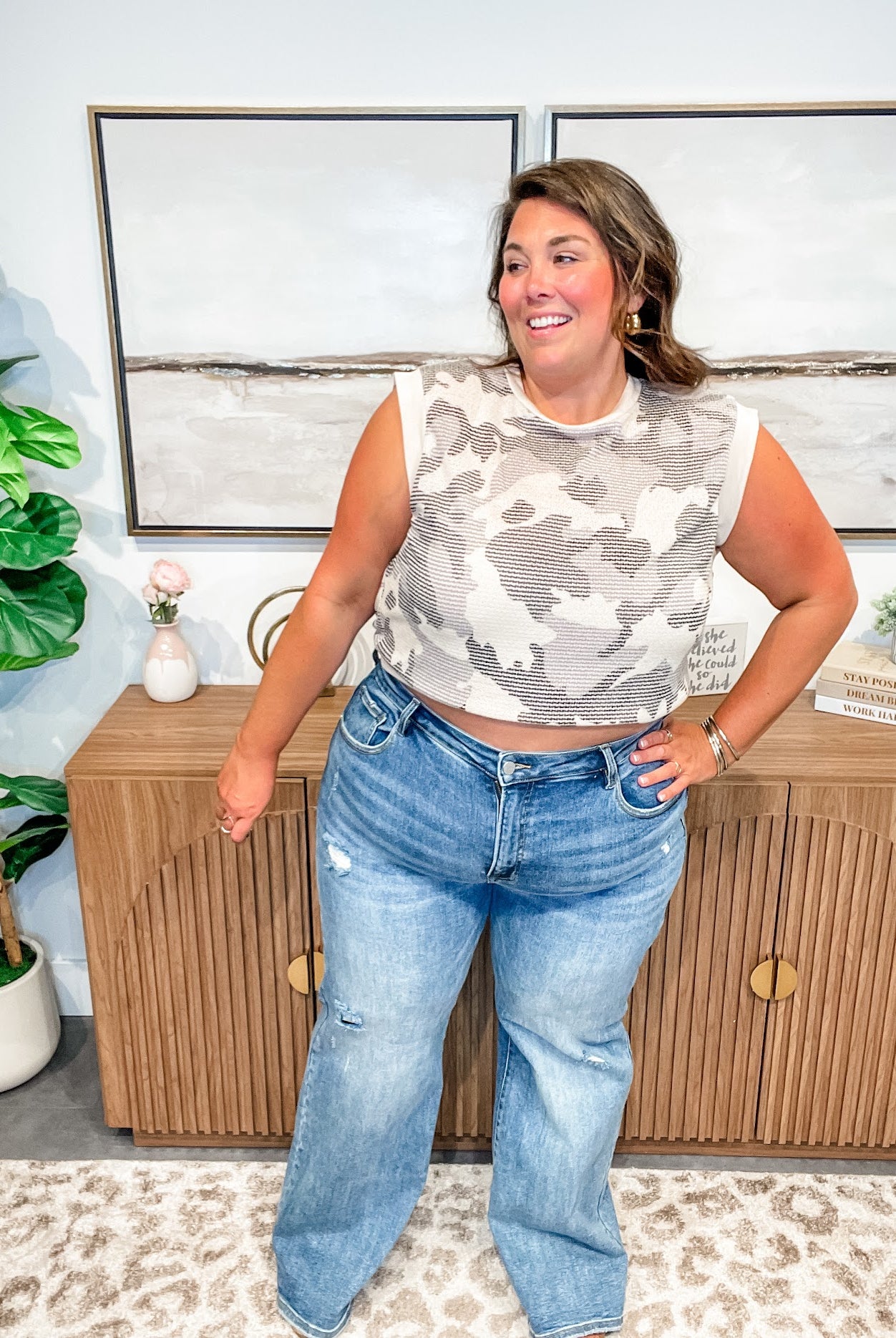 Camo Contrast French Terry Top (S-3XL)-120 Sleeveless-KORI-Hello Friends Boutique-Woman's Fashion Boutique Located in Traverse City, MI