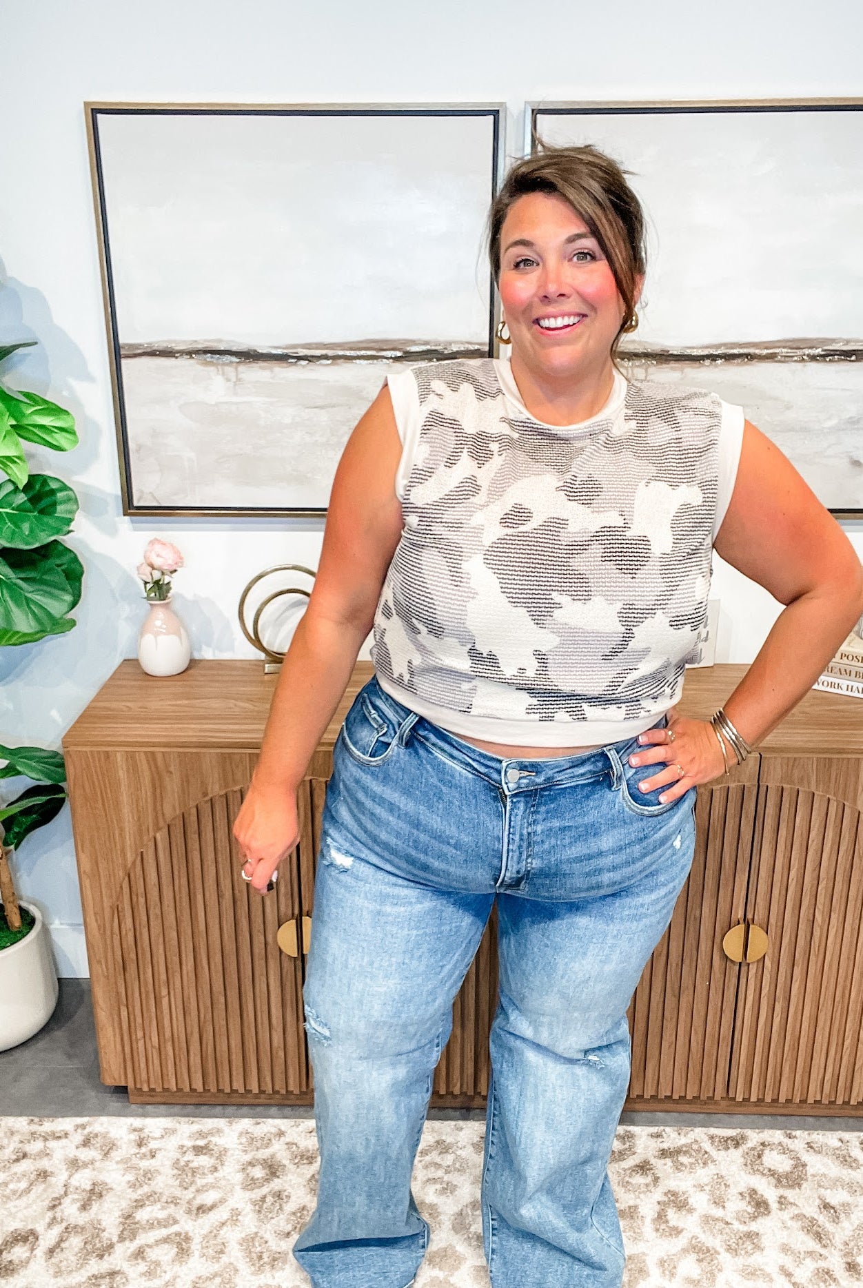 Camo Contrast French Terry Top (S-3XL)-120 Sleeveless-KORI-Hello Friends Boutique-Woman's Fashion Boutique Located in Traverse City, MI