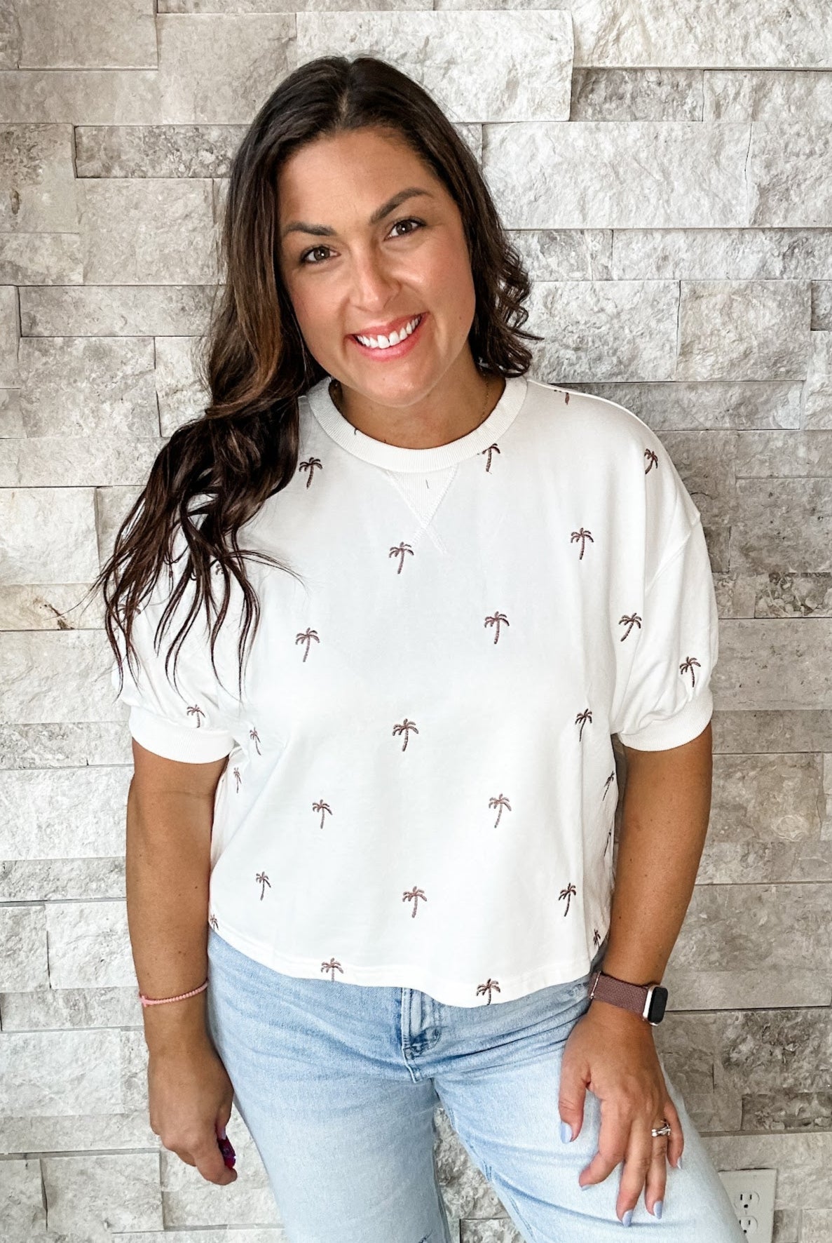 Palm Tree Paradise Top (S-L)-100 Short Sleeve-UMGEE-Hello Friends Boutique-Woman's Fashion Boutique Located in Traverse City, MI