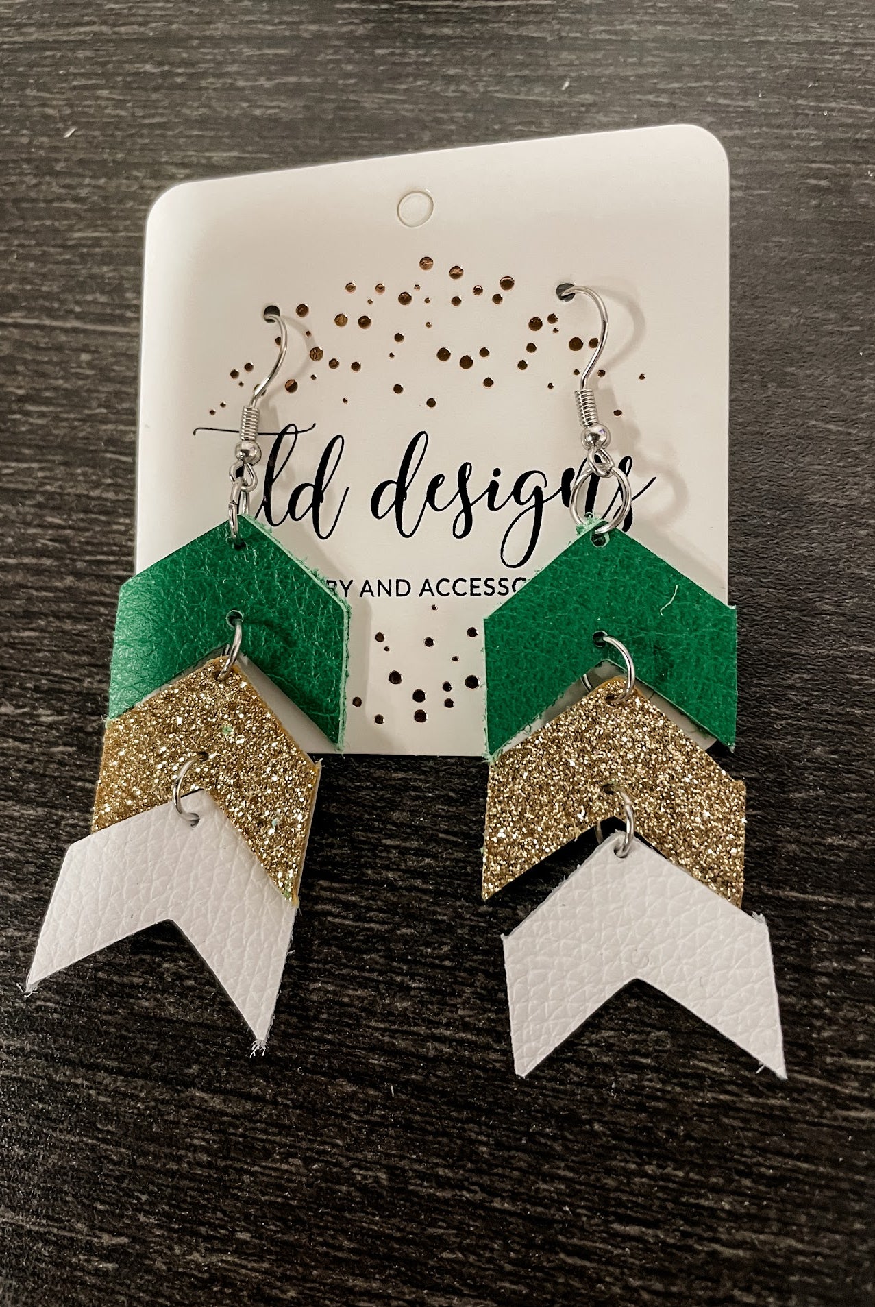 Triple Arrow Green/Gold Earrings-240 Jewelry-TLD Designs-Hello Friends Boutique-Woman's Fashion Boutique Located in Traverse City, MI
