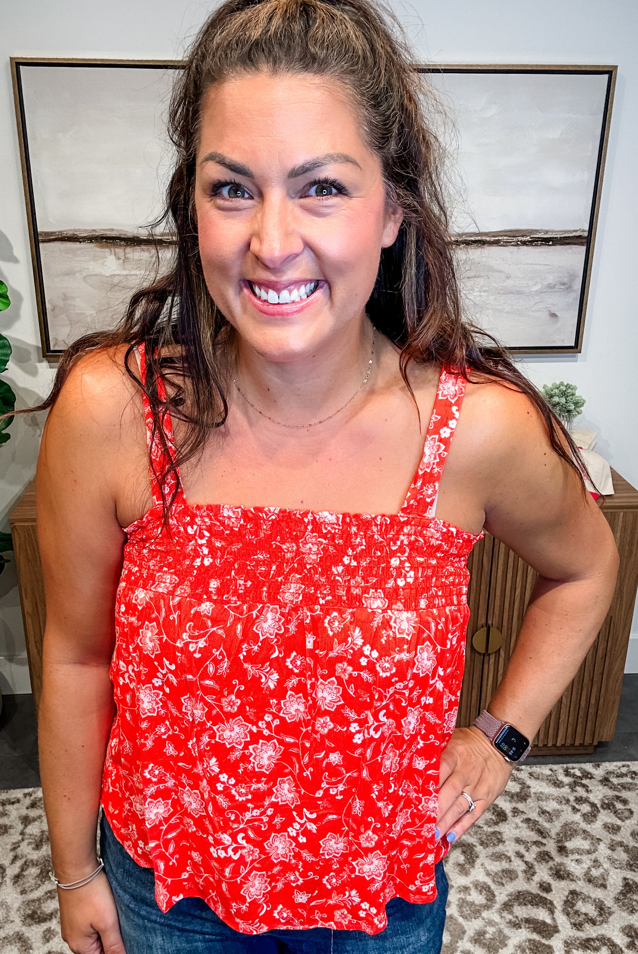 Sunset Petals Smocked Top (S-L)-120 Sleeveless-GILLI-Hello Friends Boutique-Woman's Fashion Boutique Located in Traverse City, MI