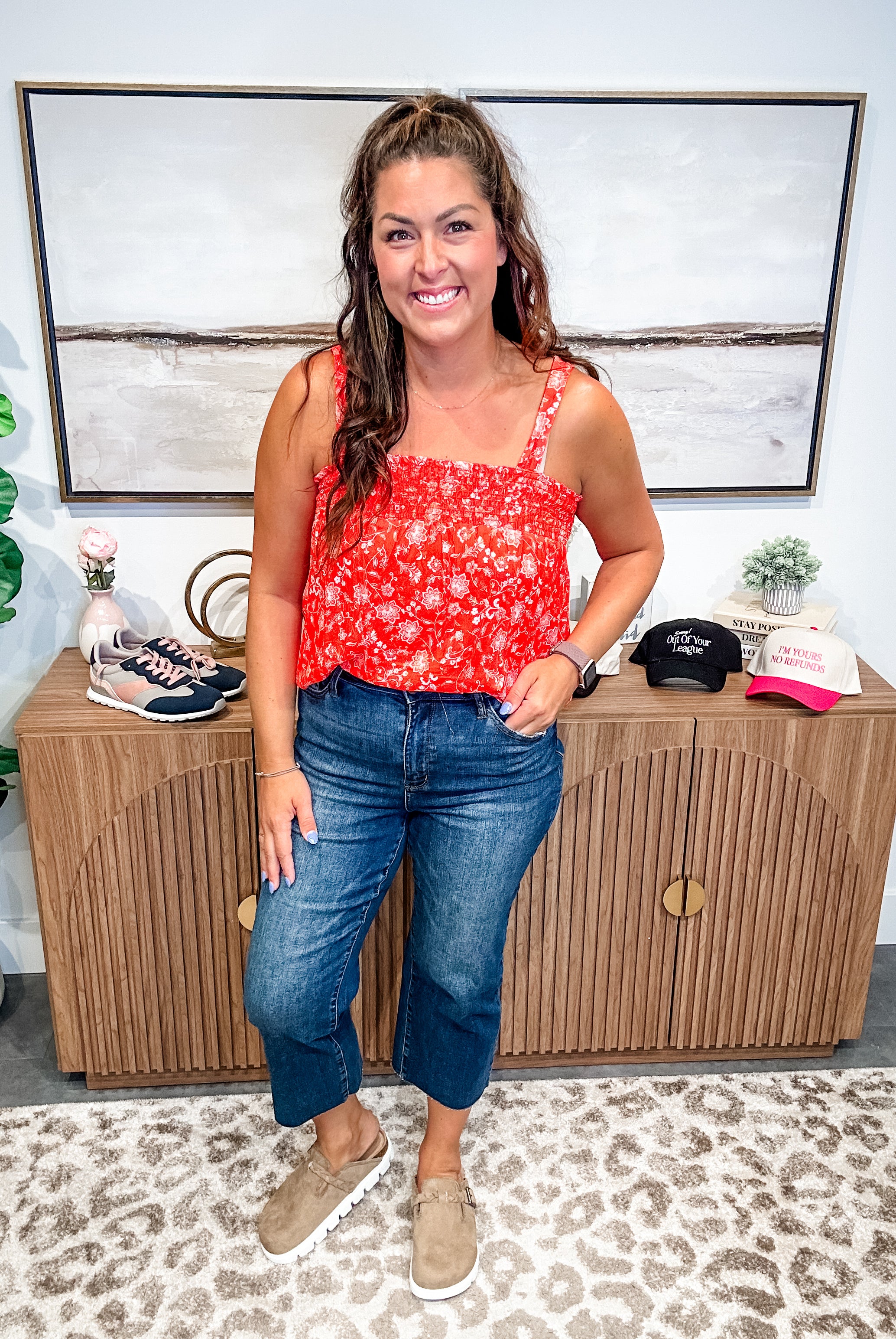 Sunset Petals Smocked Top (S-L)-120 Sleeveless-GILLI-Hello Friends Boutique-Woman's Fashion Boutique Located in Traverse City, MI