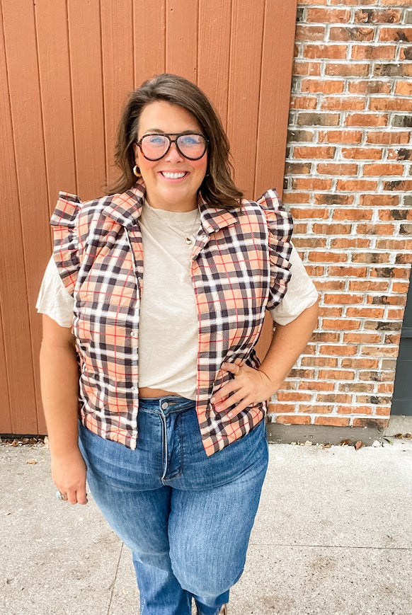Nora Plaid Puffer Vest (S-2XL)-120 Sleeveless-Jess Lea Wholesale-Hello Friends Boutique-Woman's Fashion Boutique Located in Traverse City, MI