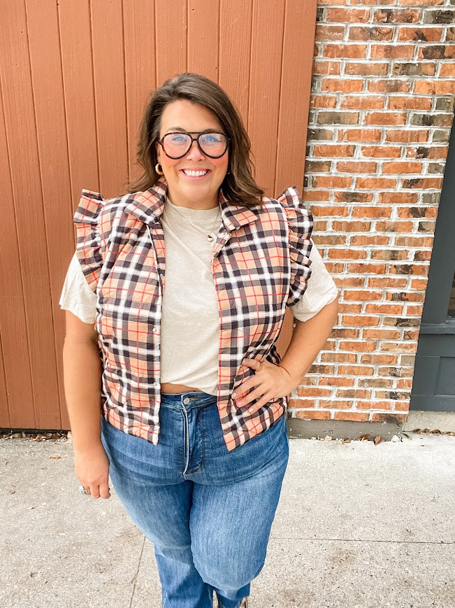 Nora Plaid Puffer Vest (S-2XL)-120 Sleeveless-Jess Lea Wholesale-Hello Friends Boutique-Woman's Fashion Boutique Located in Traverse City, MI