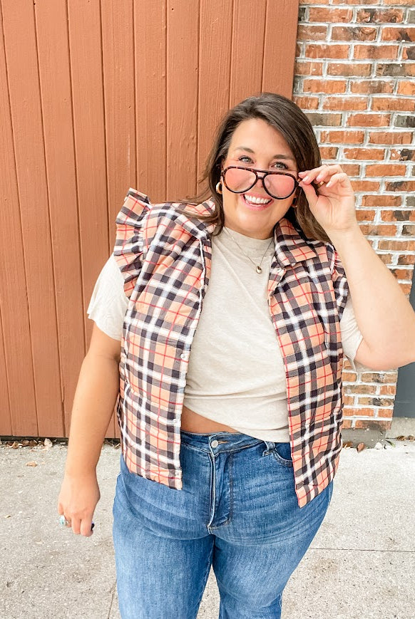 Nora Plaid Puffer Vest (S-2XL)-120 Sleeveless-Jess Lea Wholesale-Hello Friends Boutique-Woman's Fashion Boutique Located in Traverse City, MI