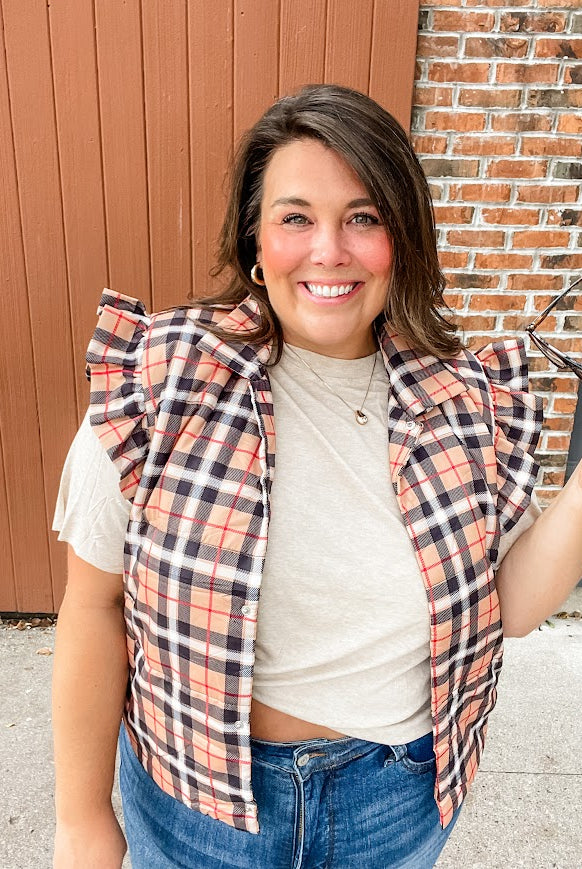 Nora Plaid Puffer Vest (S-2XL)-120 Sleeveless-Jess Lea Wholesale-Hello Friends Boutique-Woman's Fashion Boutique Located in Traverse City, MI