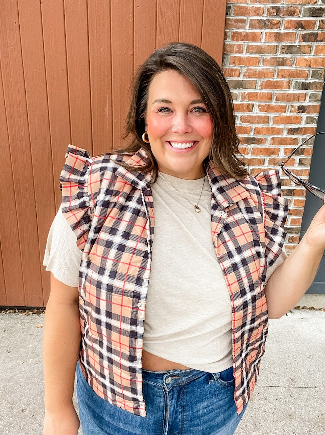 Nora Plaid Puffer Vest (S-2XL)-120 Sleeveless-Jess Lea Wholesale-Hello Friends Boutique-Woman's Fashion Boutique Located in Traverse City, MI